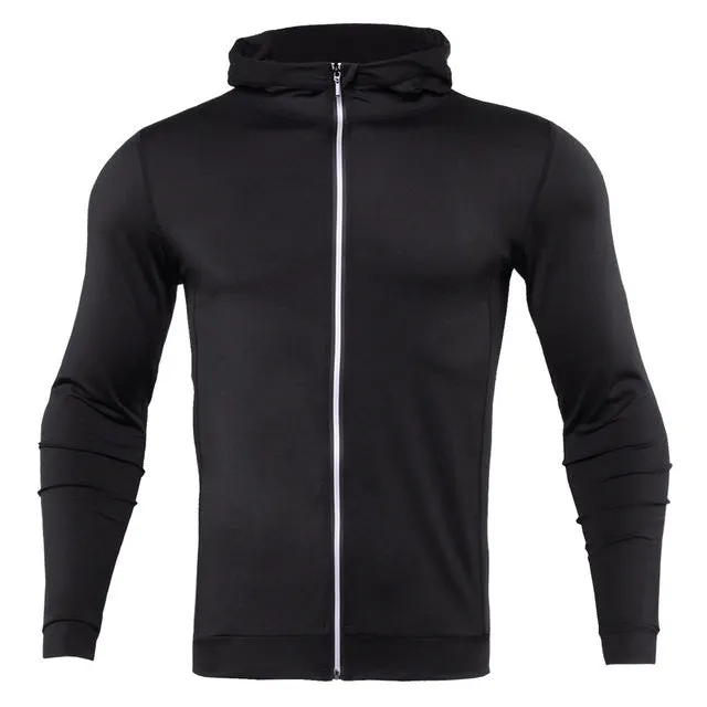 2018 New Mens Running Jackets Fitness Sports Coat Hooded Tight Hoodie Gym Soccer Training Run Jogging Jackets Reflective zipper