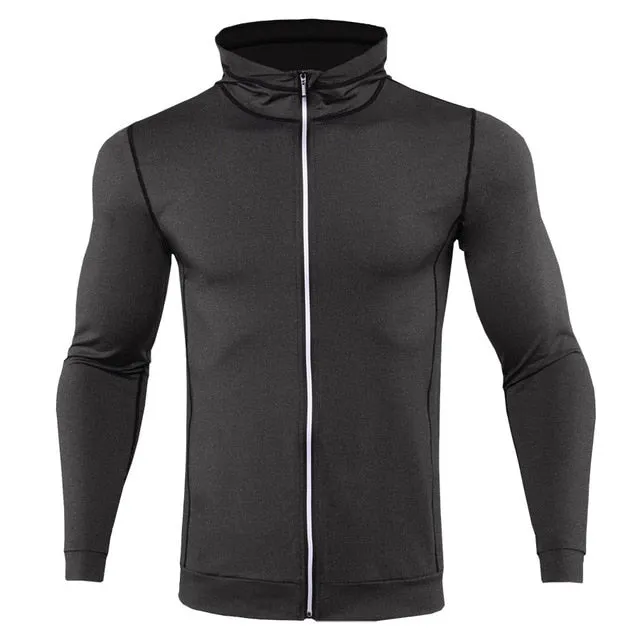 2018 New Mens Running Jackets Fitness Sports Coat Hooded Tight Hoodie Gym Soccer Training Run Jogging Jackets Reflective zipper