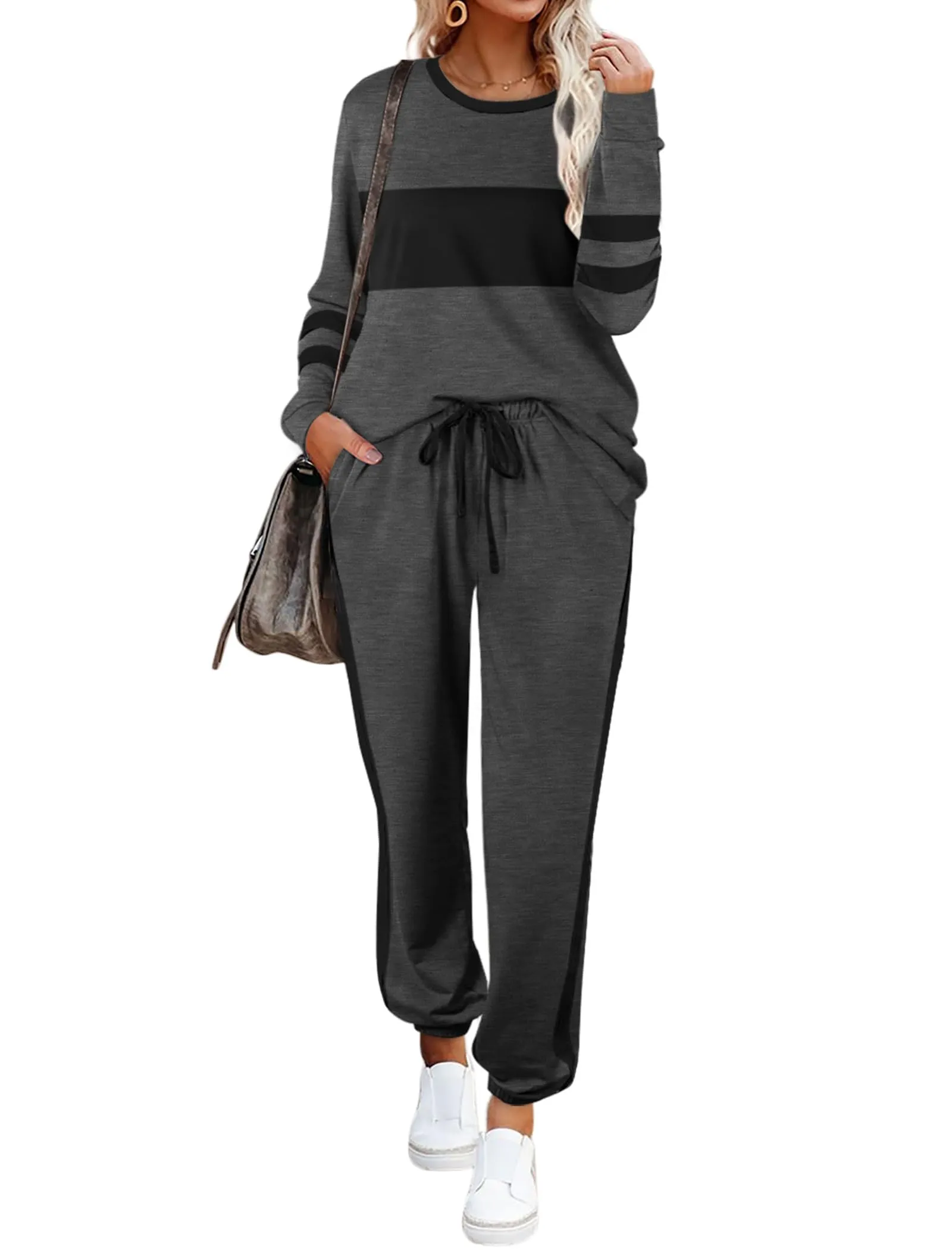 Aloodor Sweatsuit for Women 2 Piece Outfits for Womens Crewneck Sweatshirts Pullover