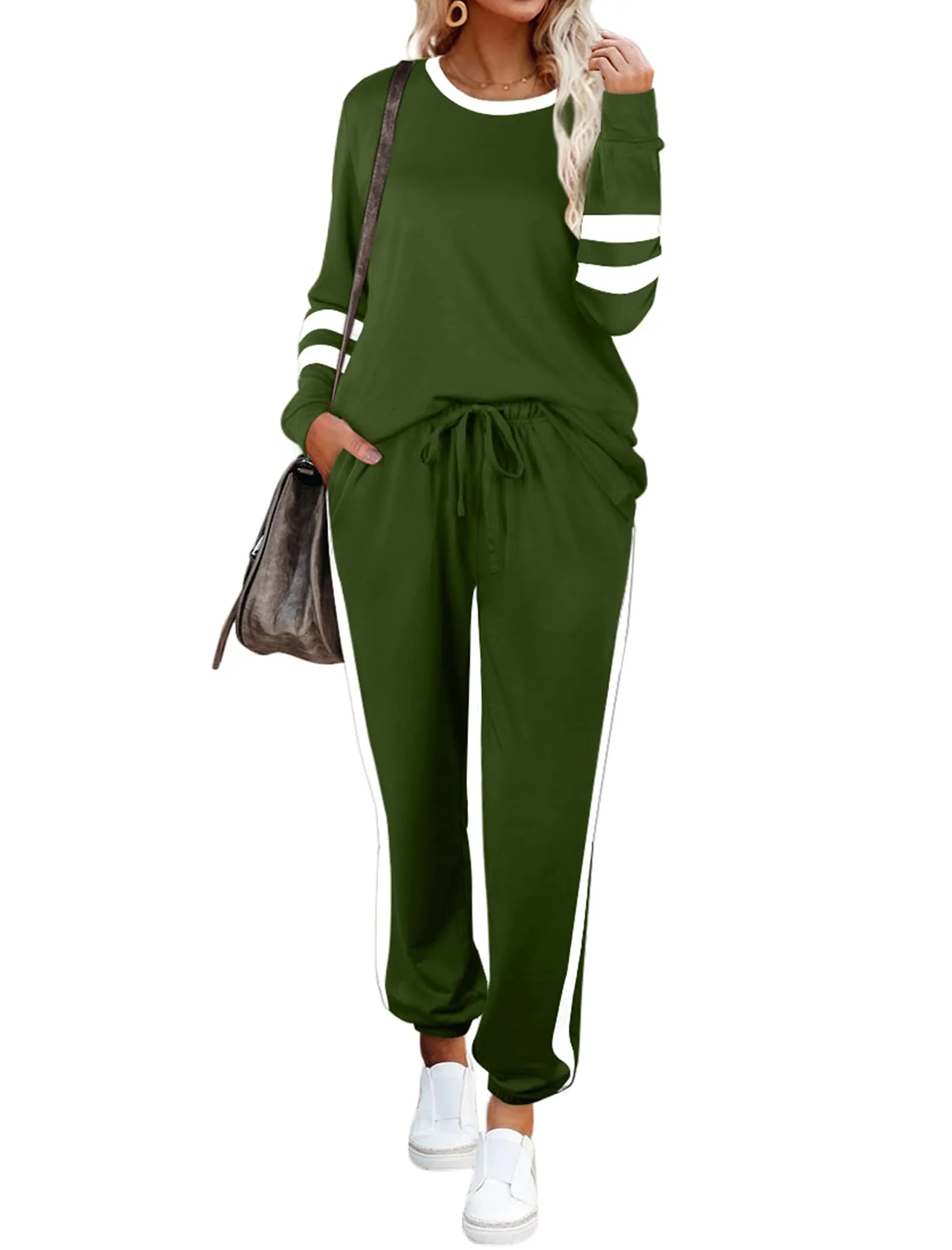 Aloodor Sweatsuit for Women 2 Piece Outfits for Womens Crewneck Sweatshirts Pullover