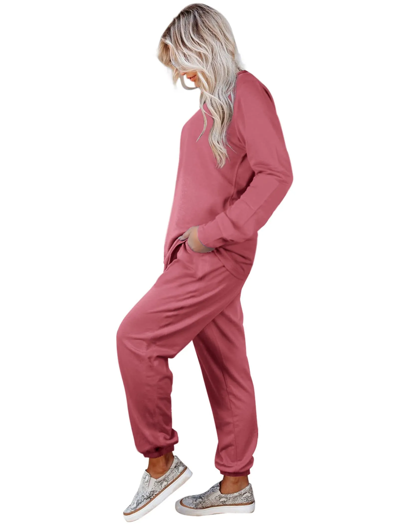 Aloodor Sweatsuit for Women 2 Piece Outfits for Womens Crewneck Sweatshirts Pullover