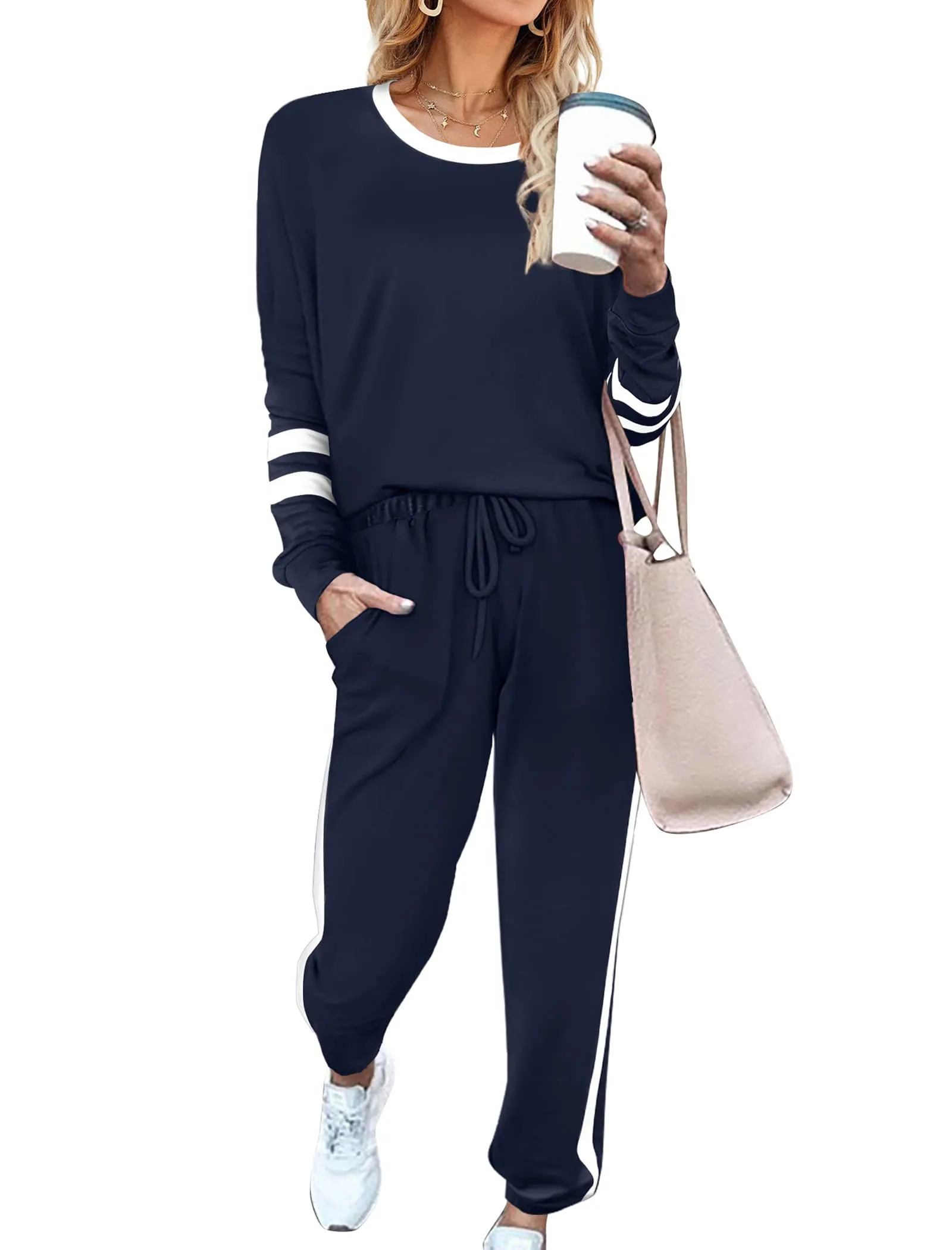 Aloodor Sweatsuit for Women 2 Piece Outfits for Womens Crewneck Sweatshirts Pullover