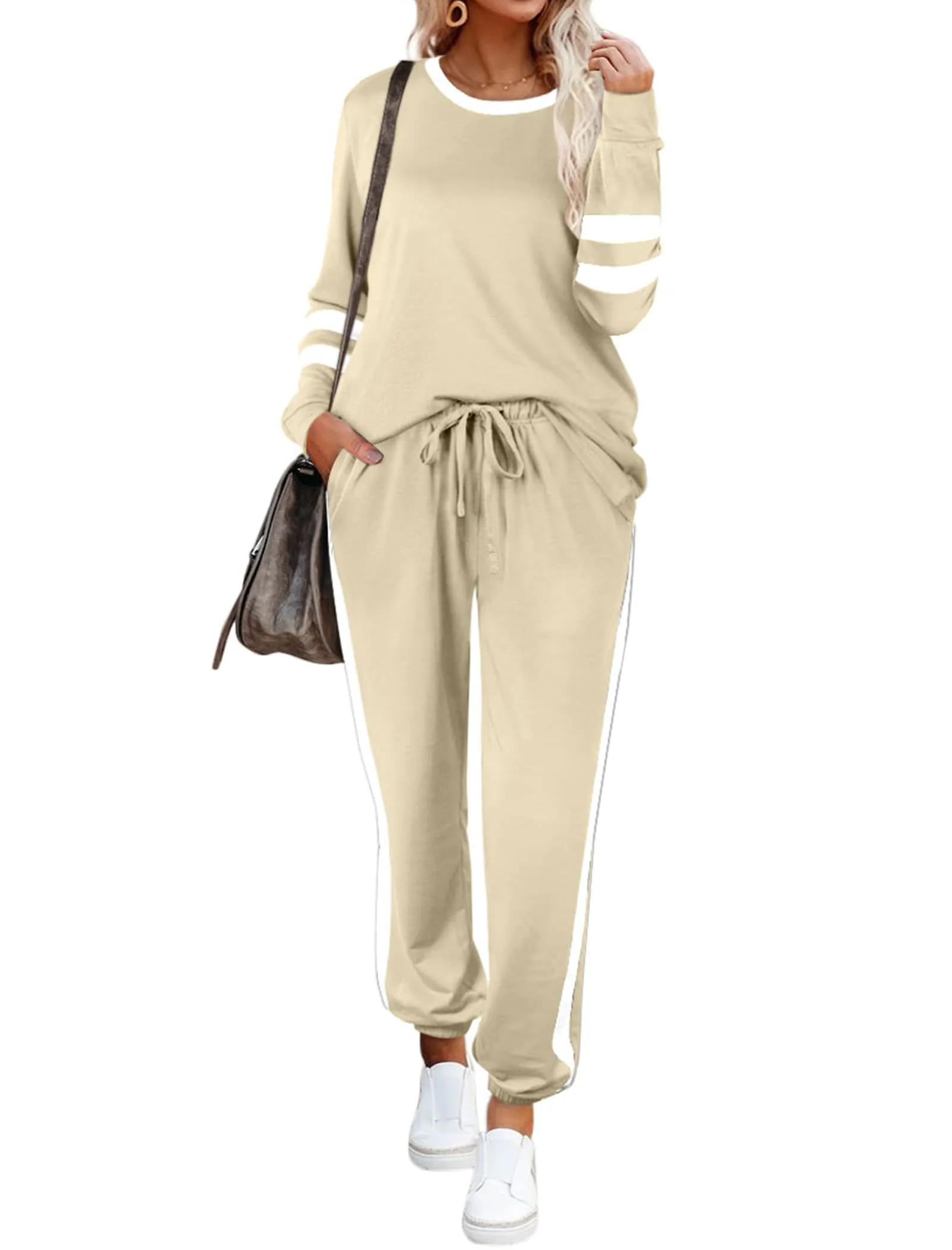 Aloodor Sweatsuit for Women 2 Piece Outfits for Womens Crewneck Sweatshirts Pullover