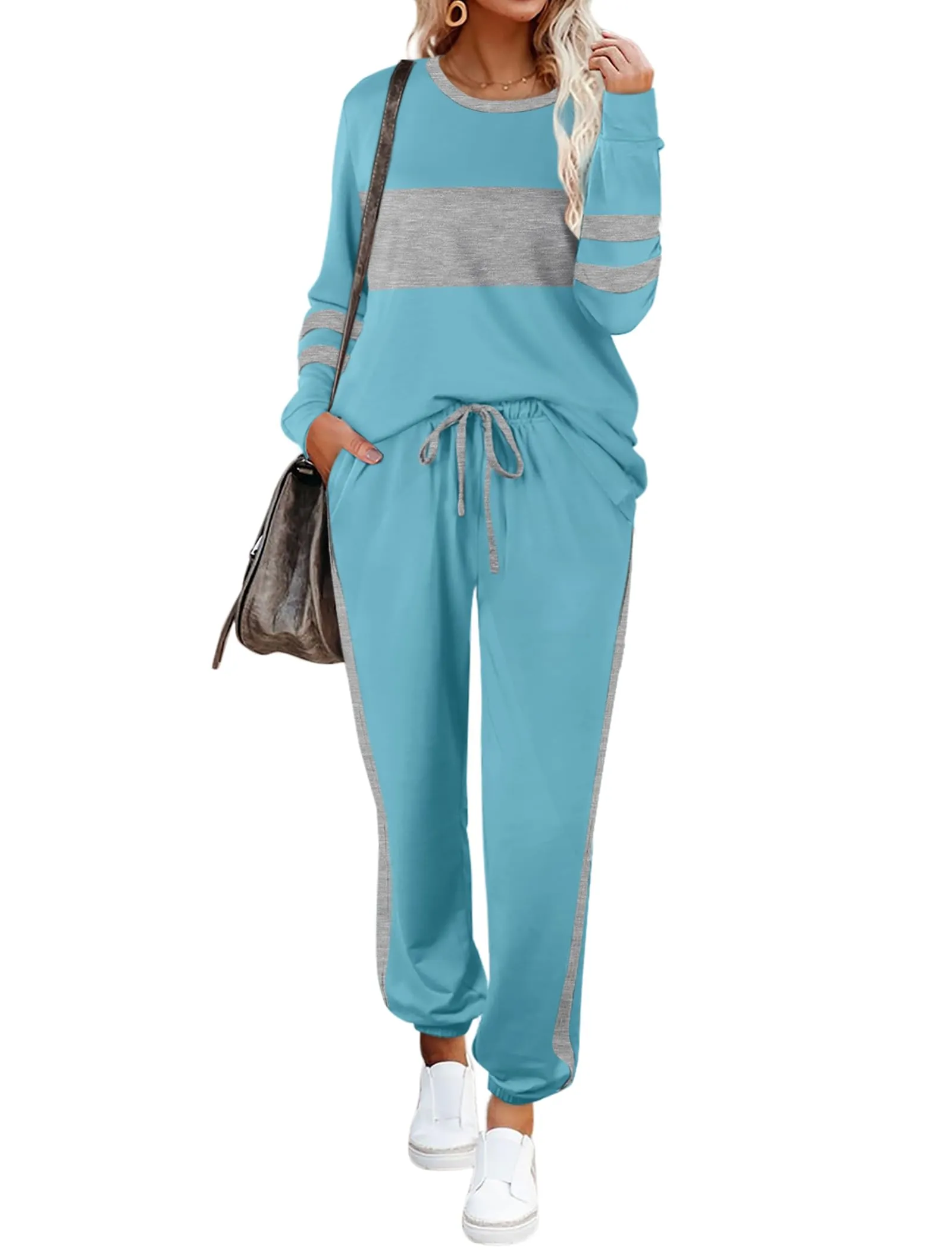 Aloodor Sweatsuit for Women 2 Piece Outfits for Womens Crewneck Sweatshirts Pullover