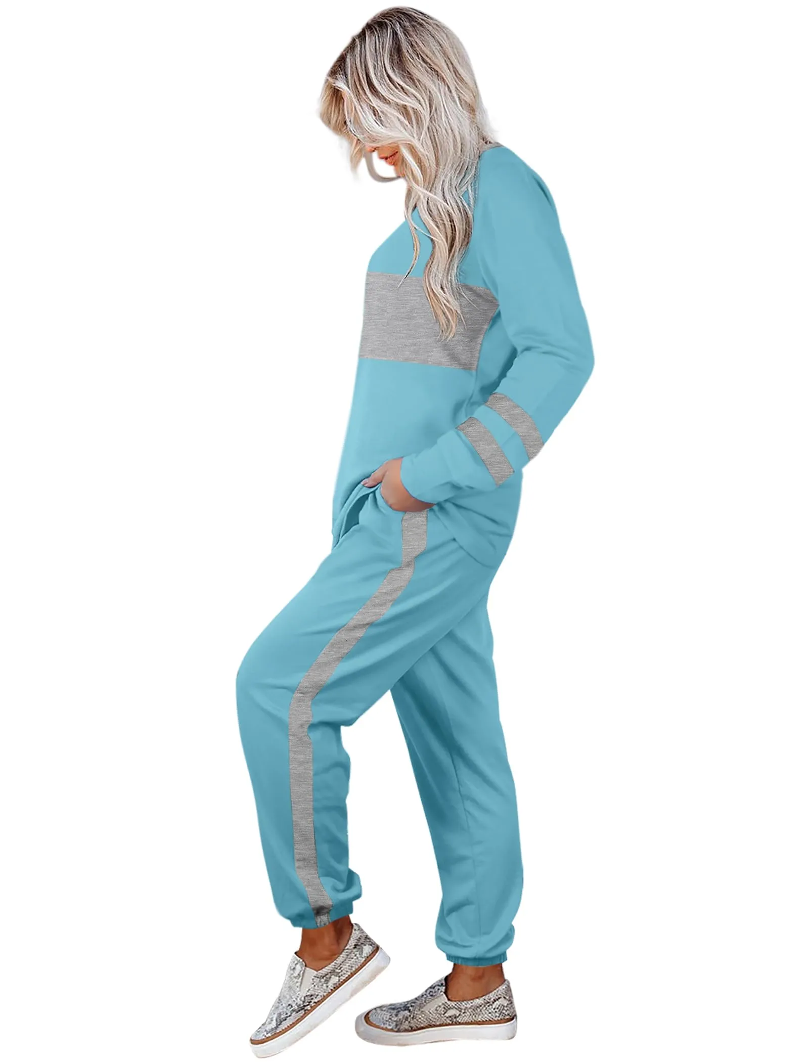 Aloodor Sweatsuit for Women 2 Piece Outfits for Womens Crewneck Sweatshirts Pullover