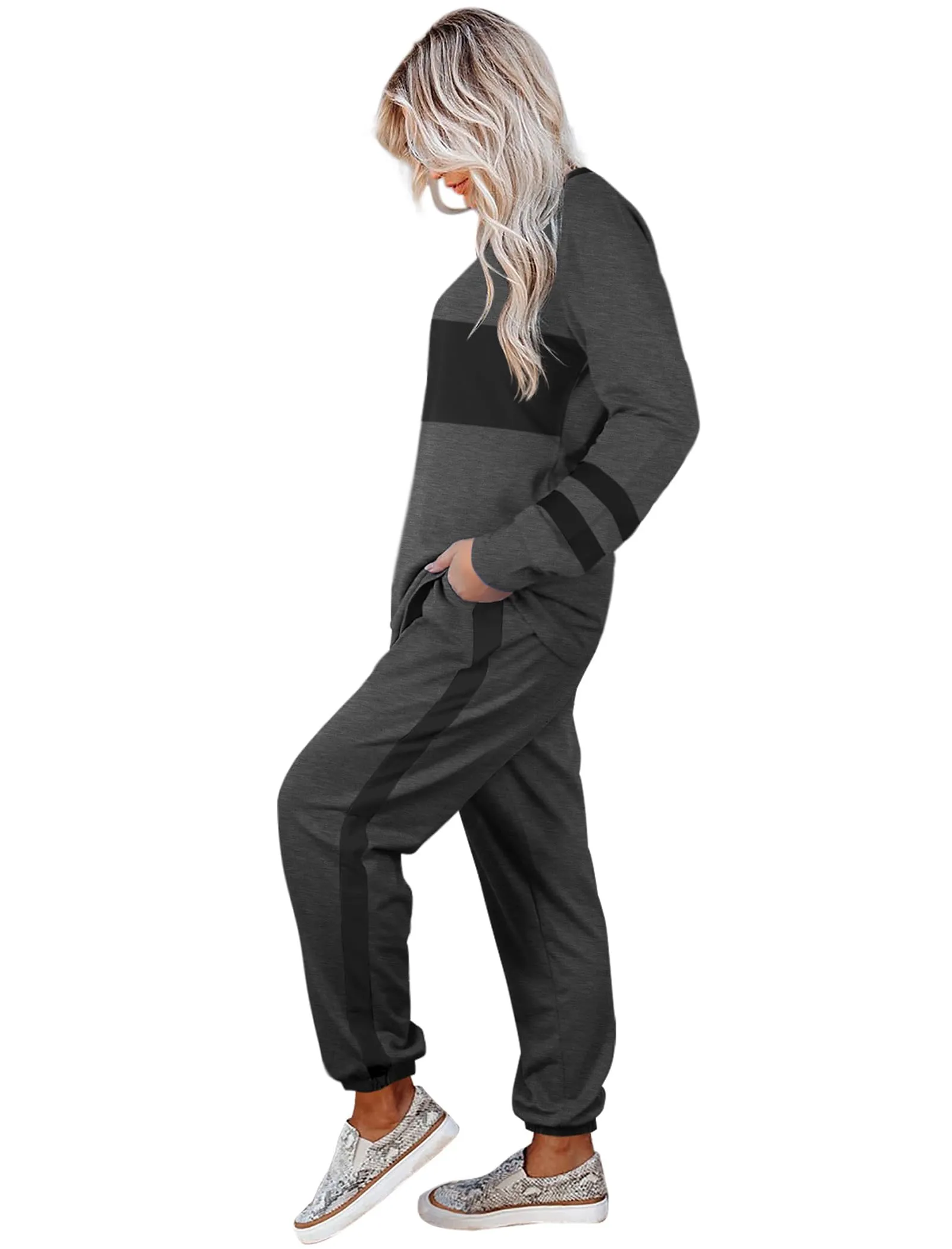 Aloodor Sweatsuit for Women 2 Piece Outfits for Womens Crewneck Sweatshirts Pullover