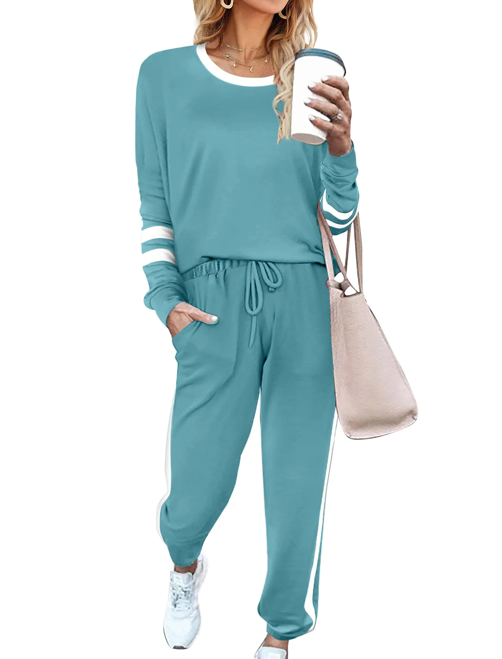 Aloodor Sweatsuit for Women 2 Piece Outfits for Womens Crewneck Sweatshirts Pullover
