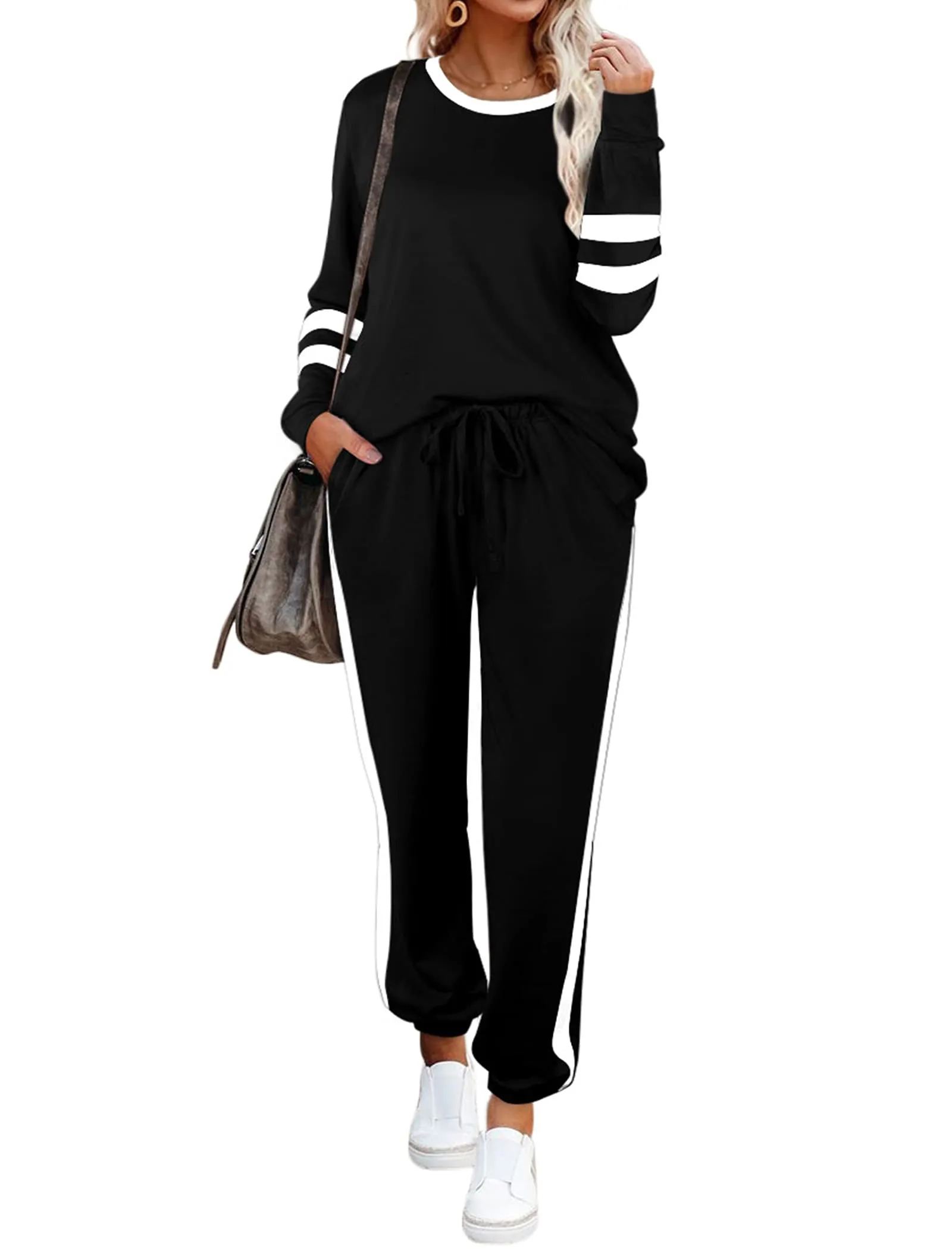 Aloodor Sweatsuit for Women 2 Piece Outfits for Womens Crewneck Sweatshirts Pullover