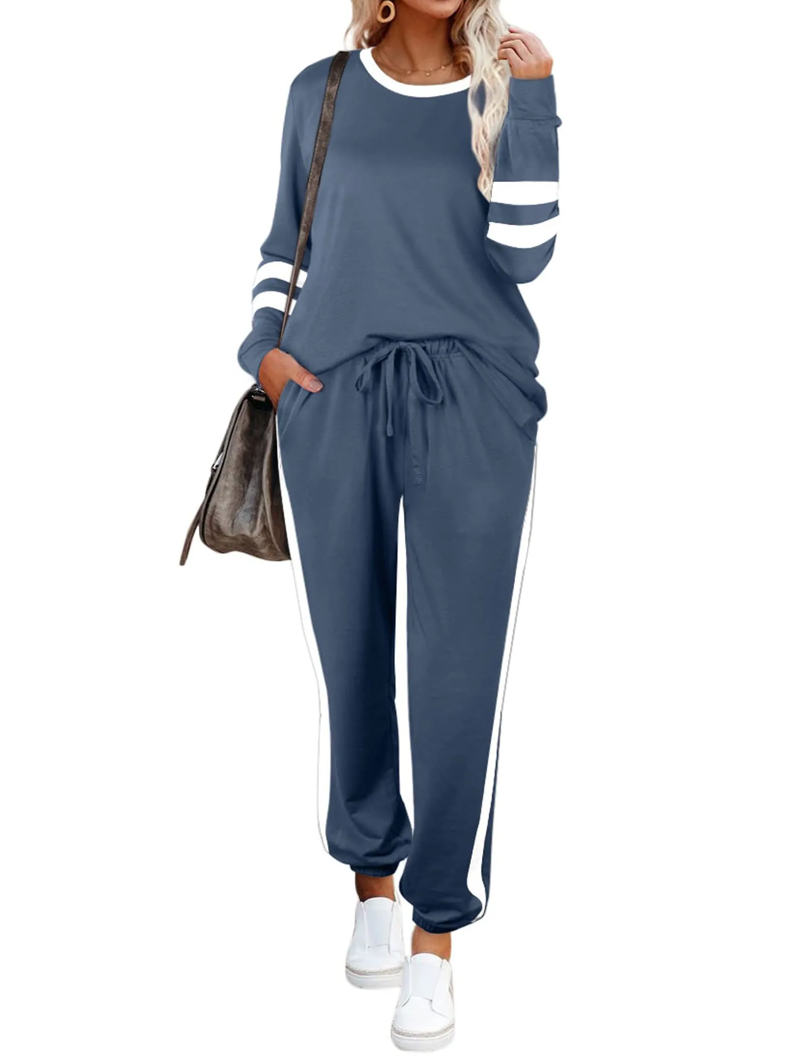 Aloodor Sweatsuit for Women 2 Piece Outfits for Womens Crewneck Sweatshirts Pullover