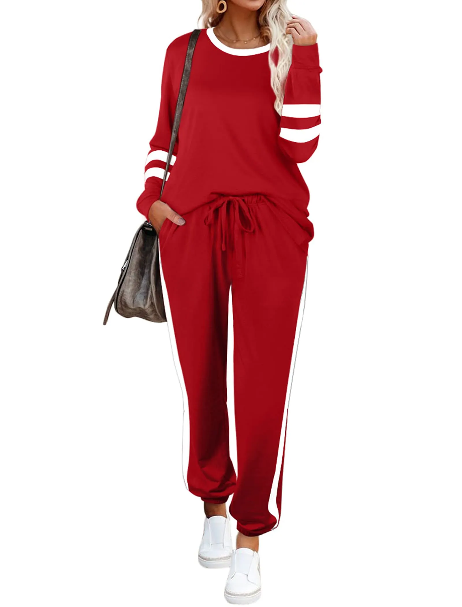 Aloodor Sweatsuit for Women 2 Piece Outfits for Womens Crewneck Sweatshirts Pullover