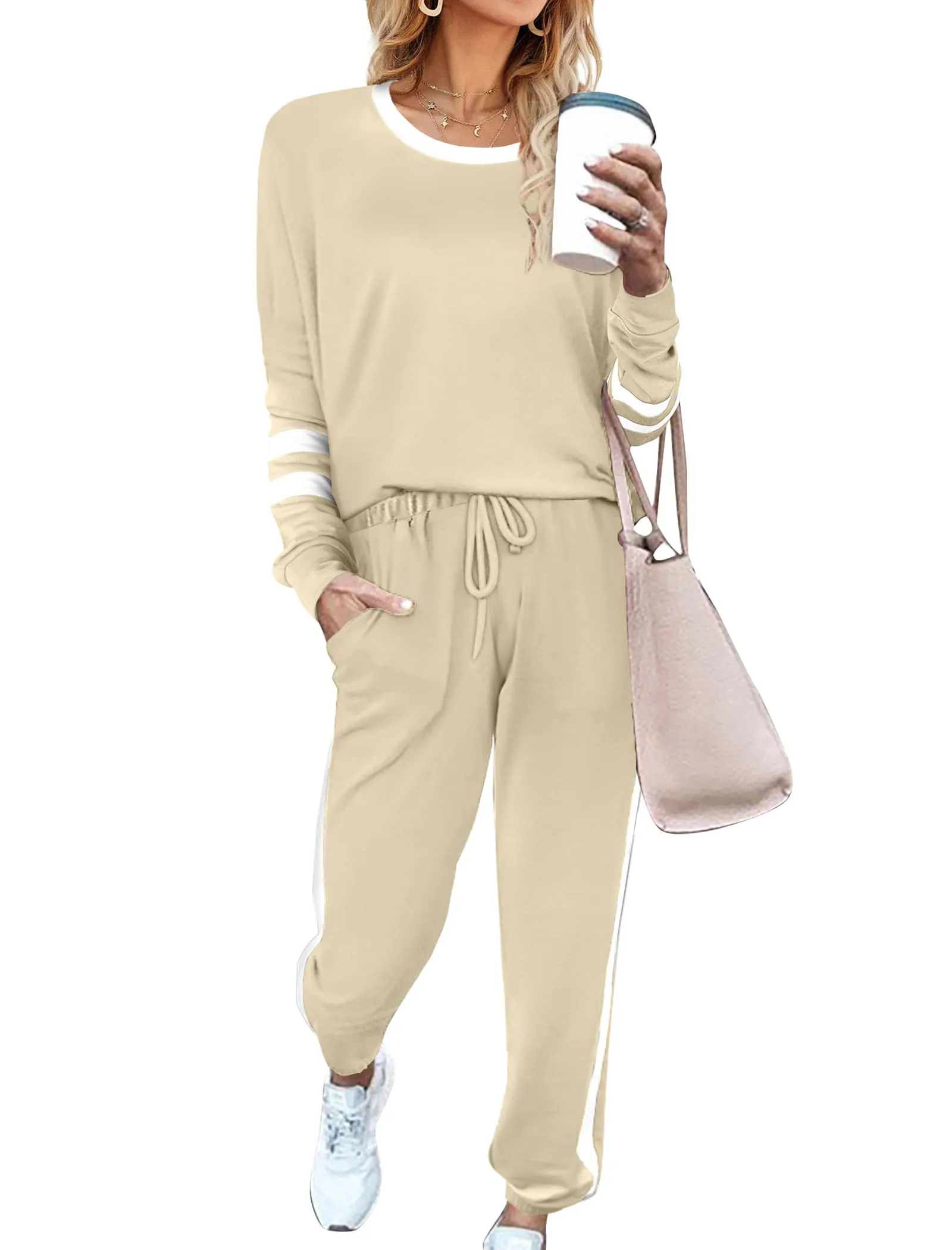 Aloodor Sweatsuit for Women 2 Piece Outfits for Womens Crewneck Sweatshirts Pullover