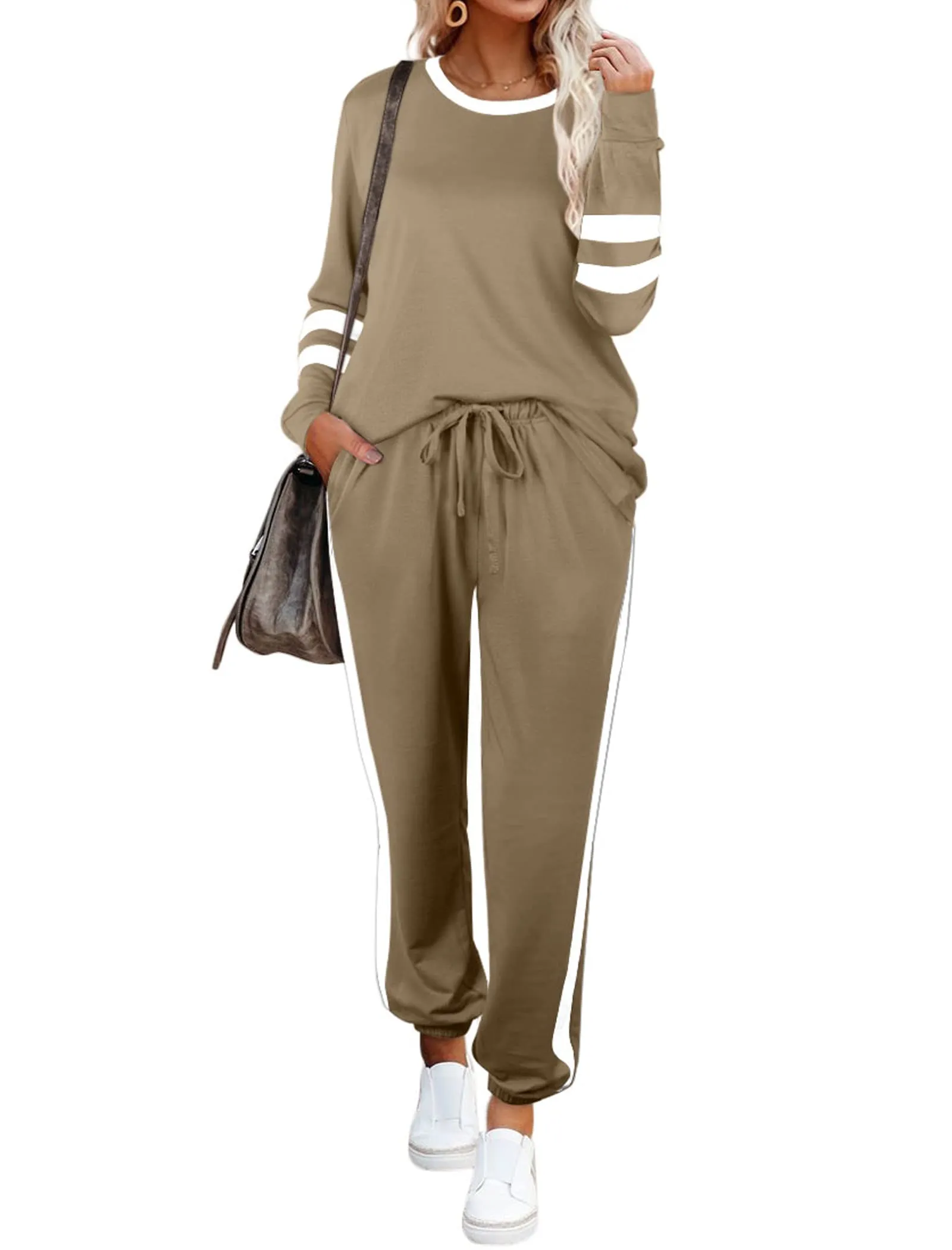 Aloodor Sweatsuit for Women 2 Piece Outfits for Womens Crewneck Sweatshirts Pullover