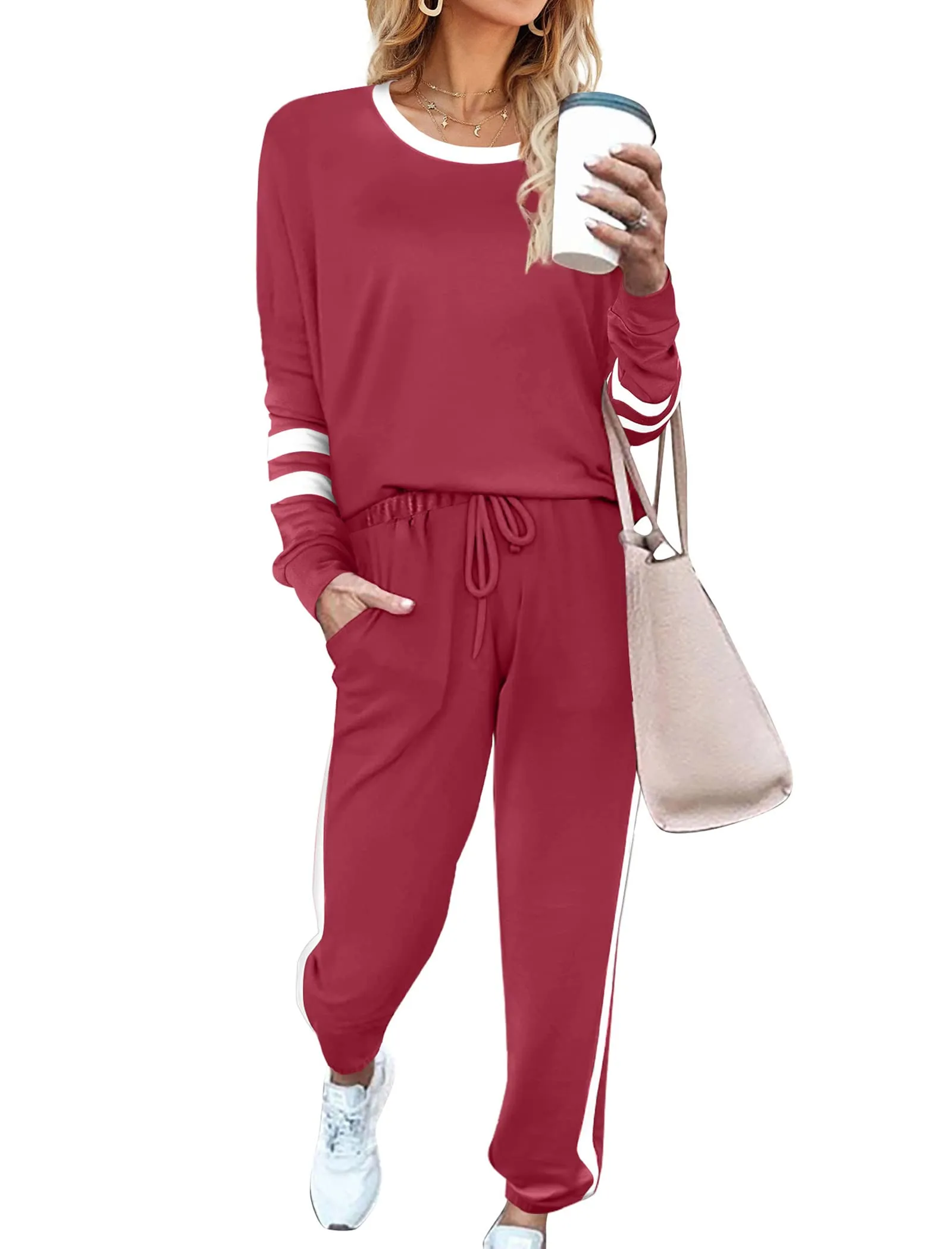 Aloodor Sweatsuit for Women 2 Piece Outfits for Womens Crewneck Sweatshirts Pullover