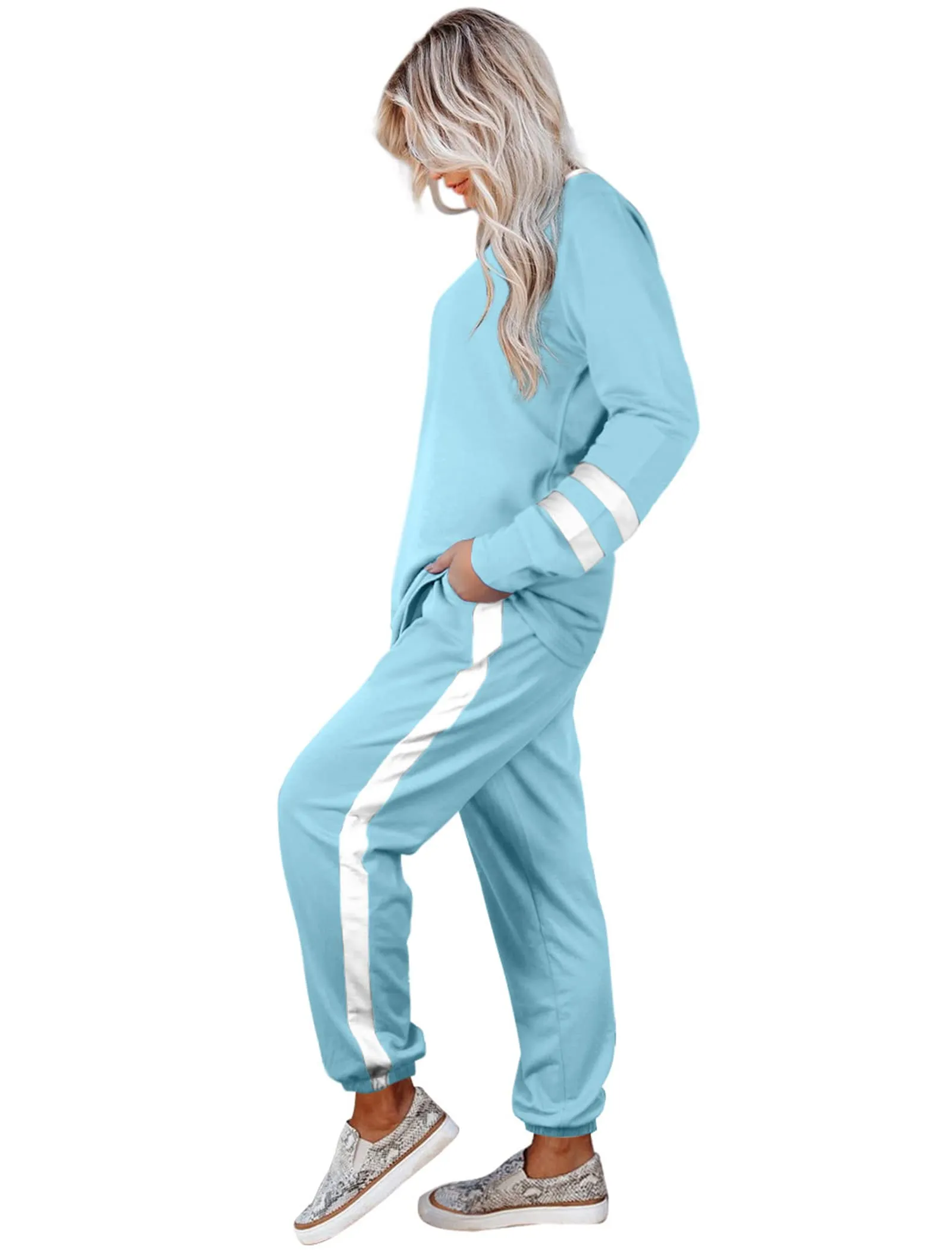 Aloodor Sweatsuit for Women 2 Piece Outfits for Womens Crewneck Sweatshirts Pullover