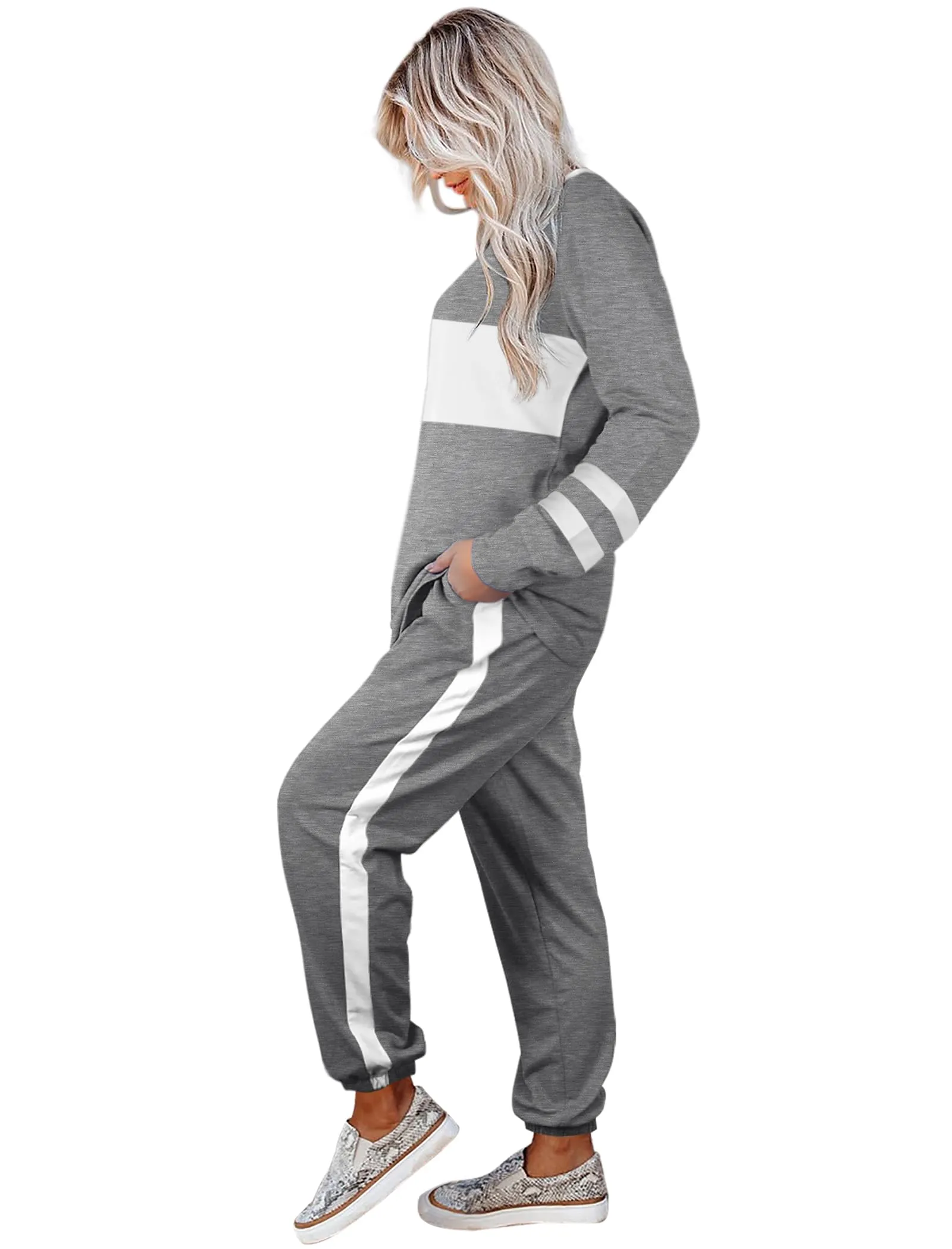Aloodor Sweatsuit for Women 2 Piece Outfits for Womens Crewneck Sweatshirts Pullover