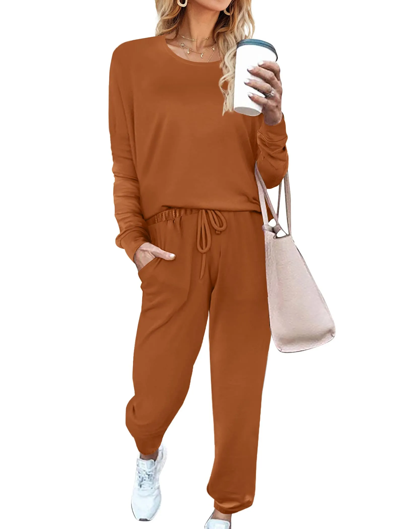 Aloodor Sweatsuit for Women 2 Piece Outfits for Womens Crewneck Sweatshirts Pullover