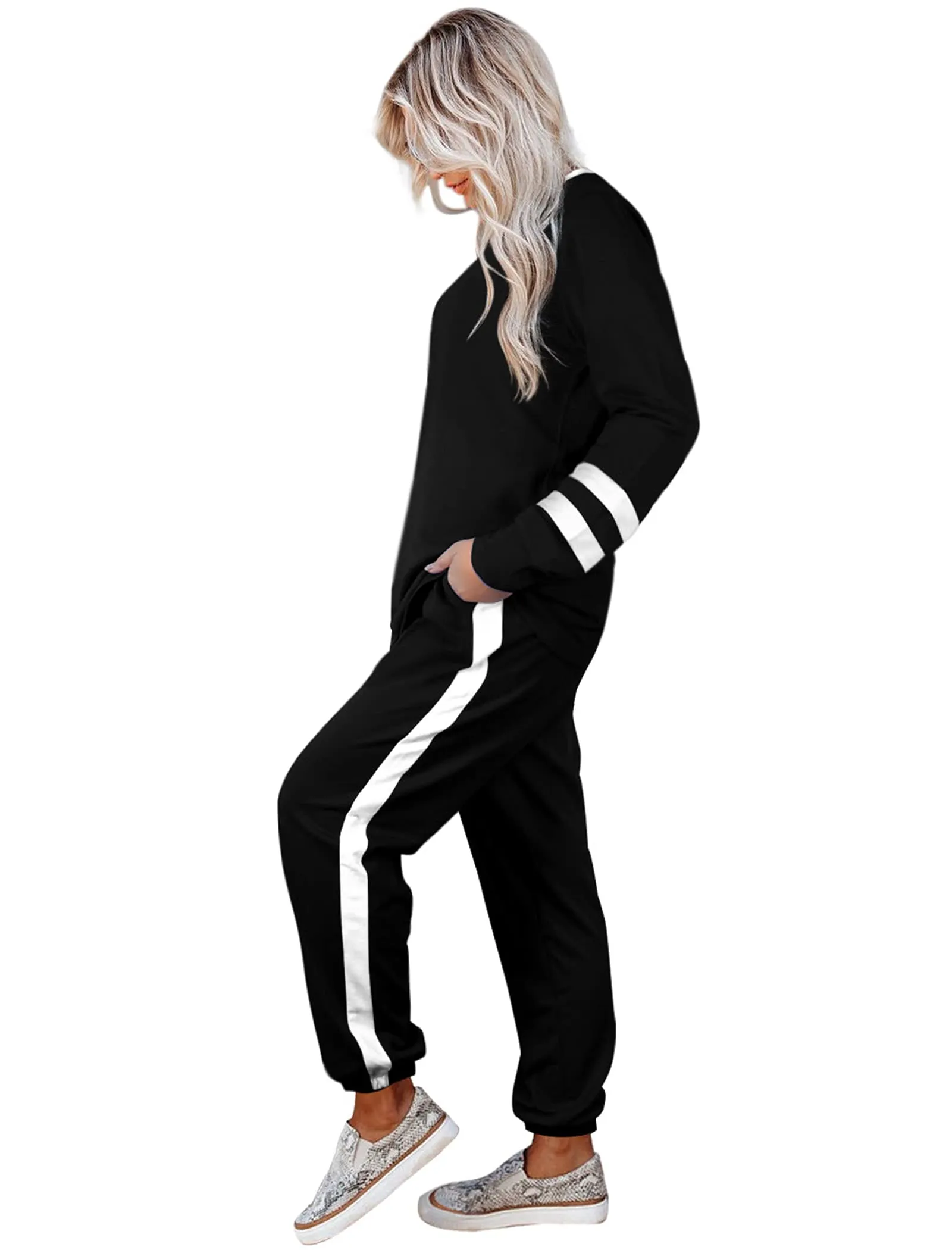 Aloodor Sweatsuit for Women 2 Piece Outfits for Womens Crewneck Sweatshirts Pullover
