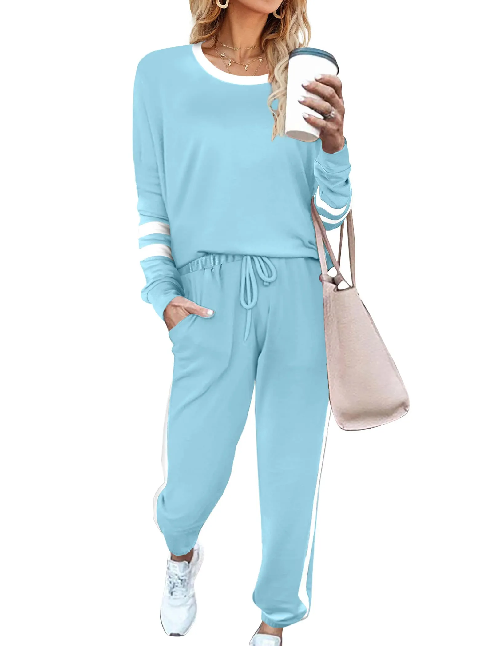 Aloodor Sweatsuit for Women 2 Piece Outfits for Womens Crewneck Sweatshirts Pullover