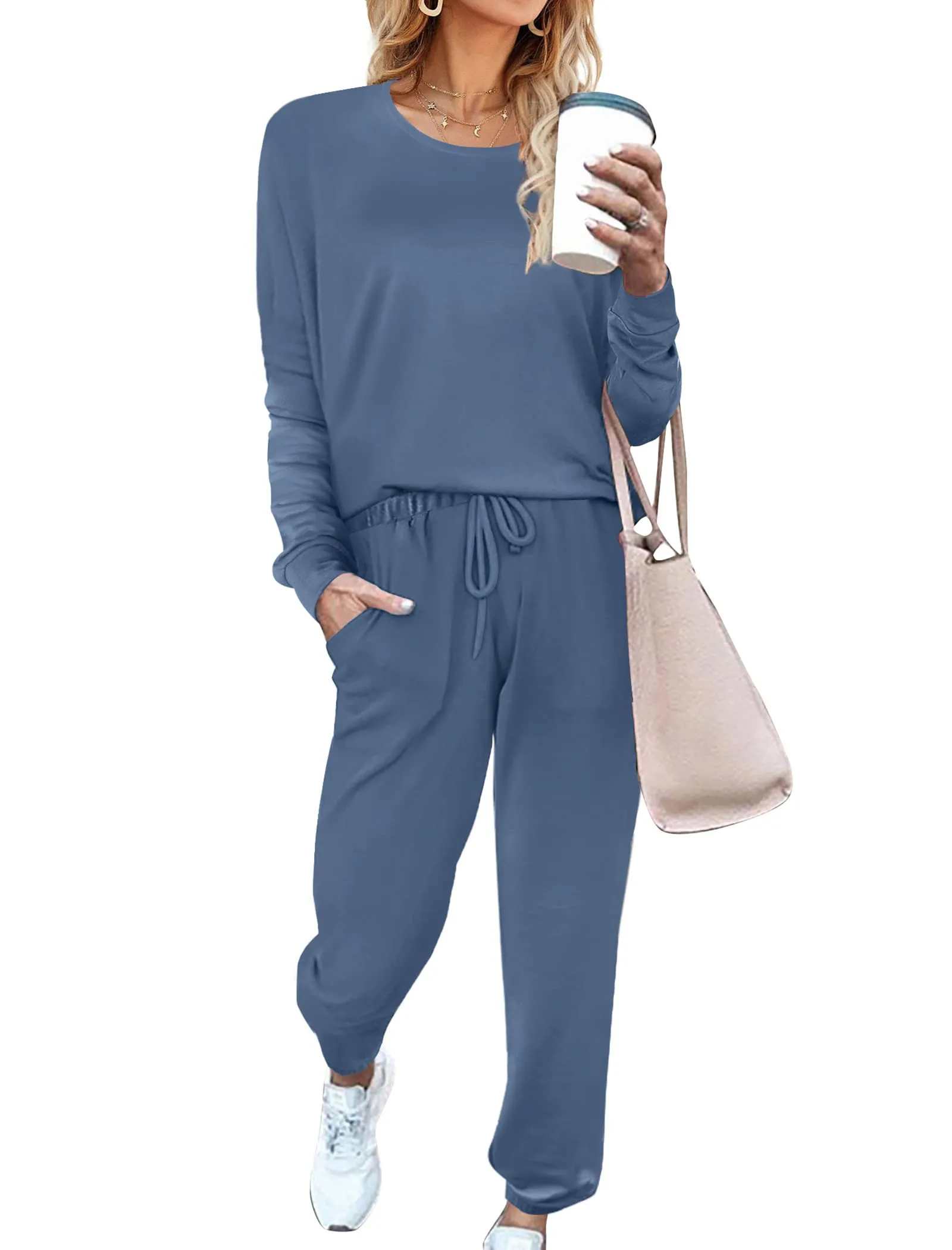 Aloodor Sweatsuit for Women 2 Piece Outfits for Womens Crewneck Sweatshirts Pullover