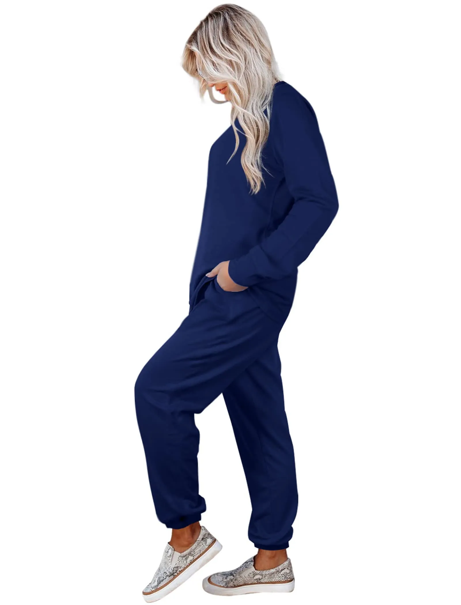 Aloodor Sweatsuit for Women 2 Piece Outfits for Womens Crewneck Sweatshirts Pullover