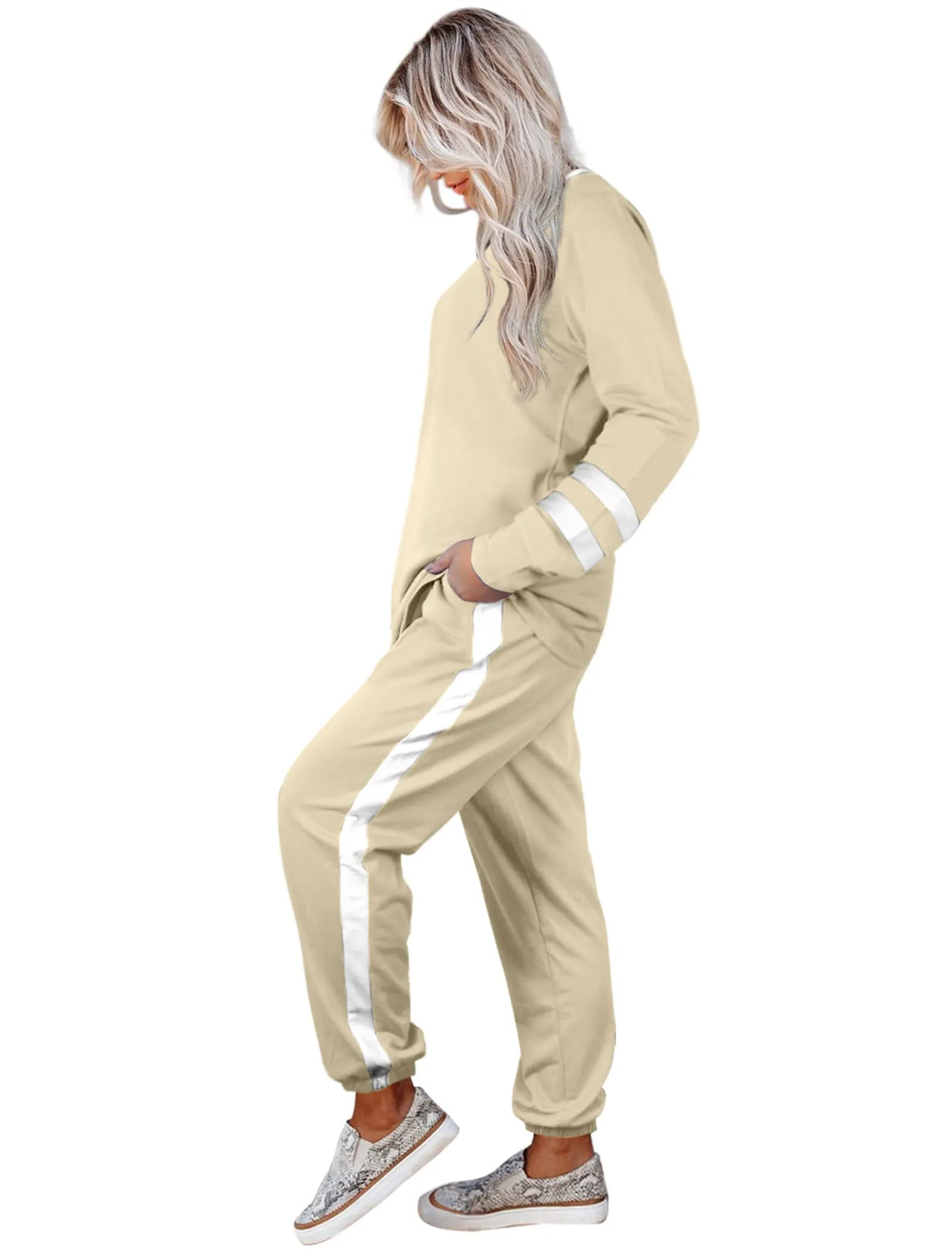 Aloodor Sweatsuit for Women 2 Piece Outfits for Womens Crewneck Sweatshirts Pullover