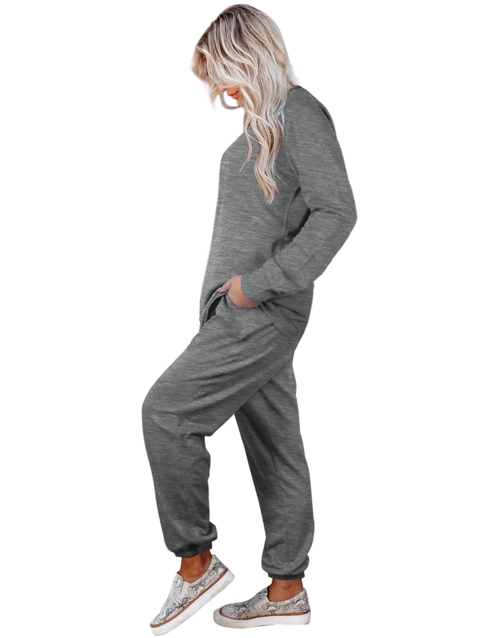 Aloodor Sweatsuit for Women 2 Piece Outfits for Womens Crewneck Sweatshirts Pullover