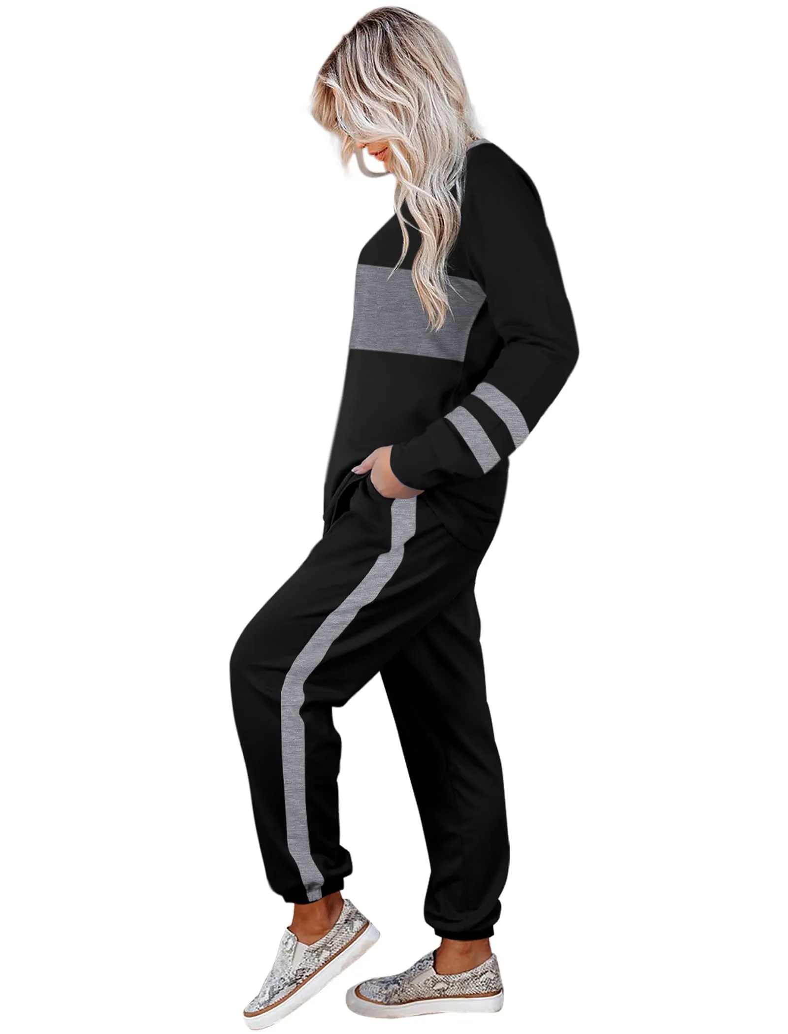 Aloodor Sweatsuit for Women 2 Piece Outfits for Womens Crewneck Sweatshirts Pullover