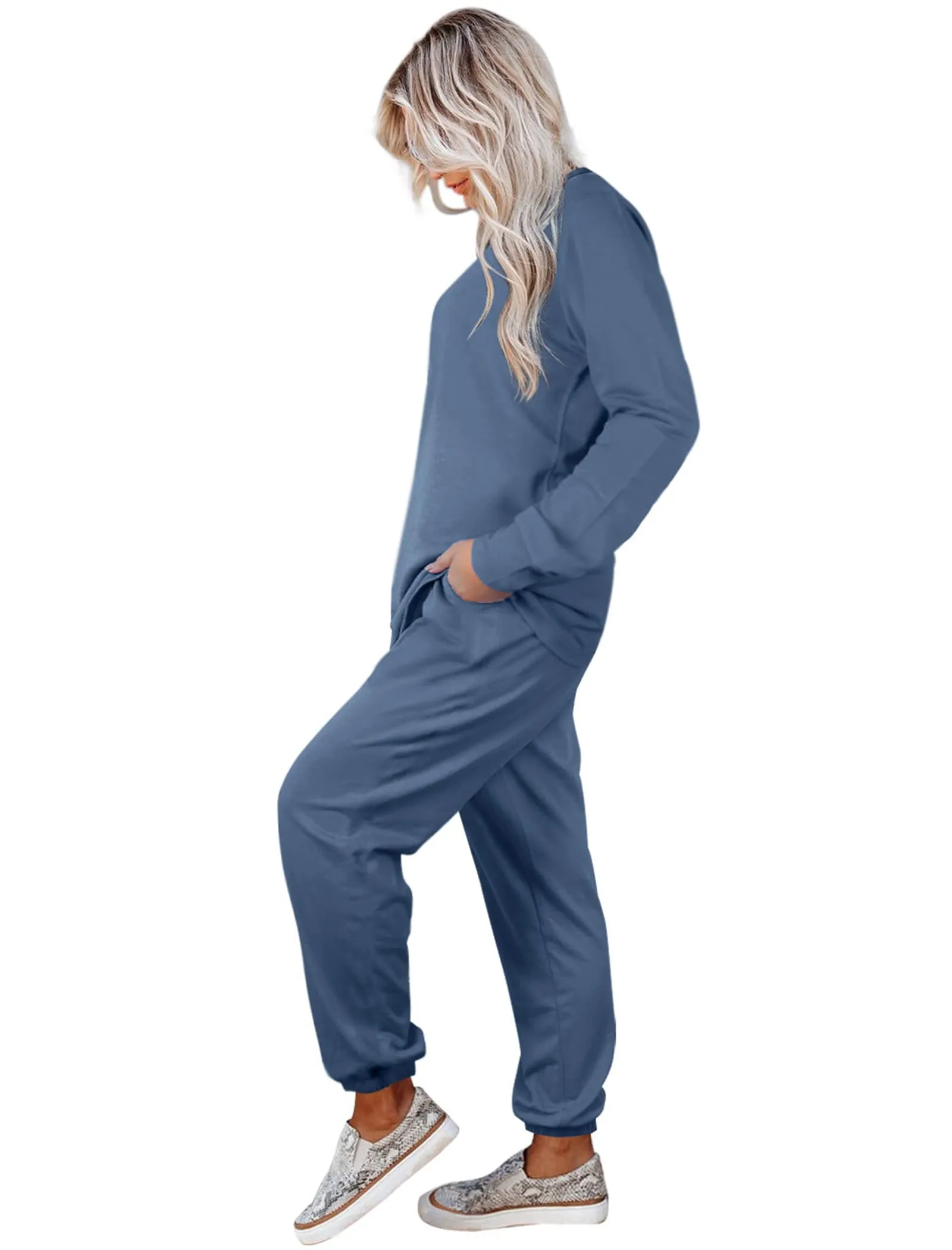 Aloodor Sweatsuit for Women 2 Piece Outfits for Womens Crewneck Sweatshirts Pullover