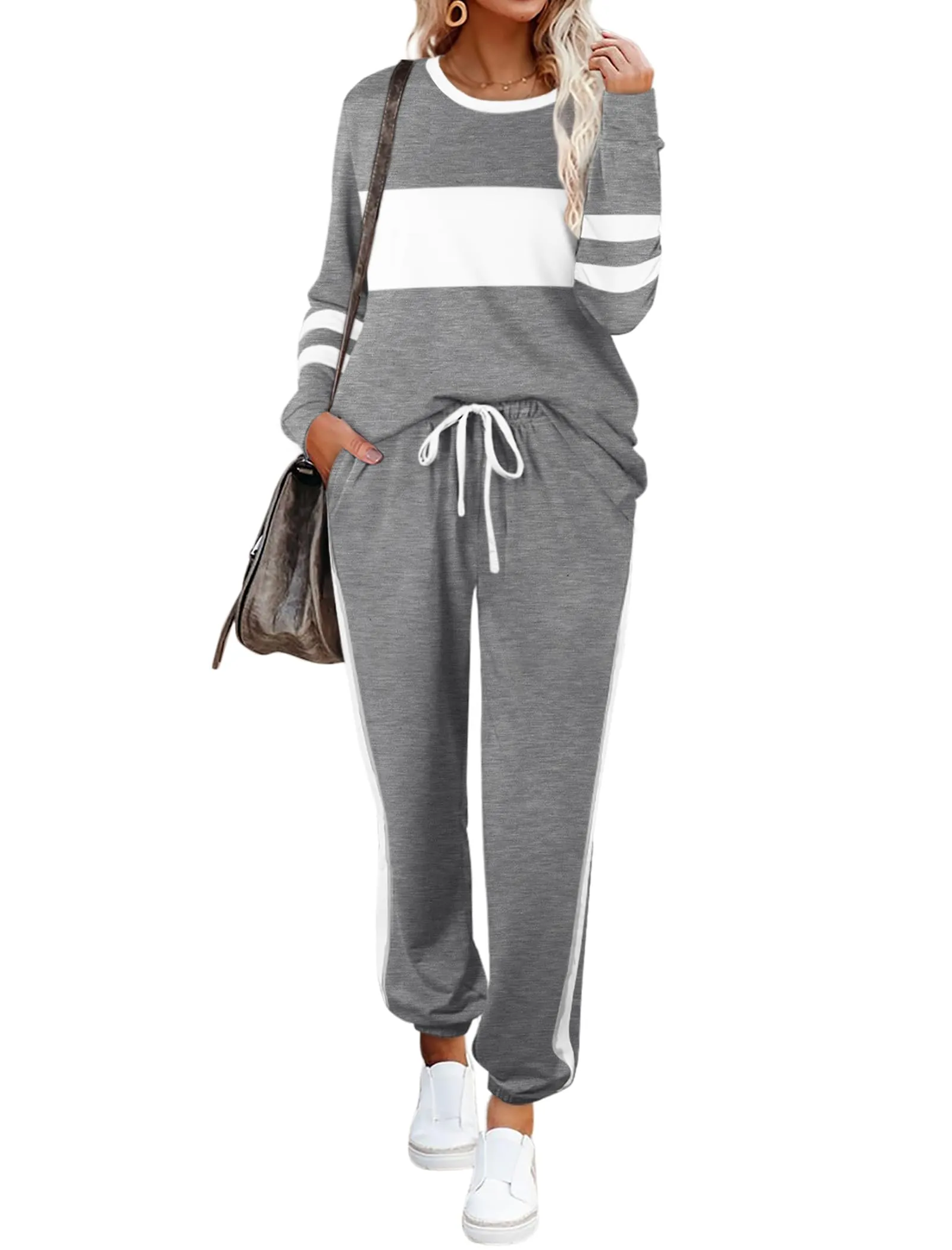 Aloodor Sweatsuit for Women 2 Piece Outfits for Womens Crewneck Sweatshirts Pullover