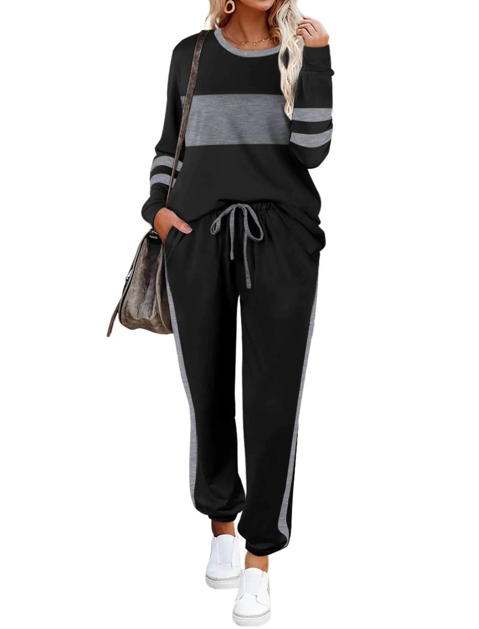 Aloodor Sweatsuit for Women 2 Piece Outfits for Womens Crewneck Sweatshirts Pullover