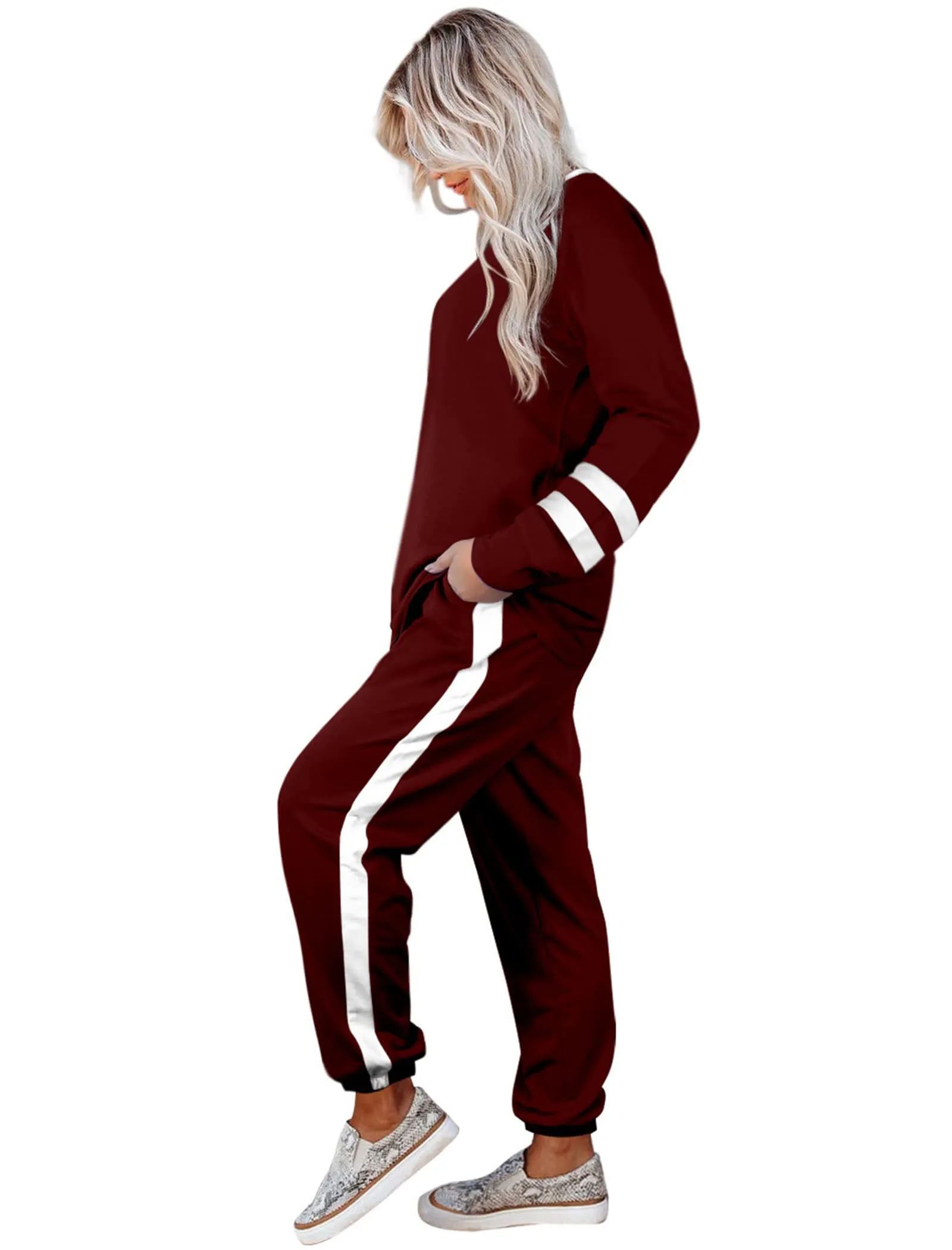 Aloodor Sweatsuit for Women 2 Piece Outfits for Womens Crewneck Sweatshirts Pullover