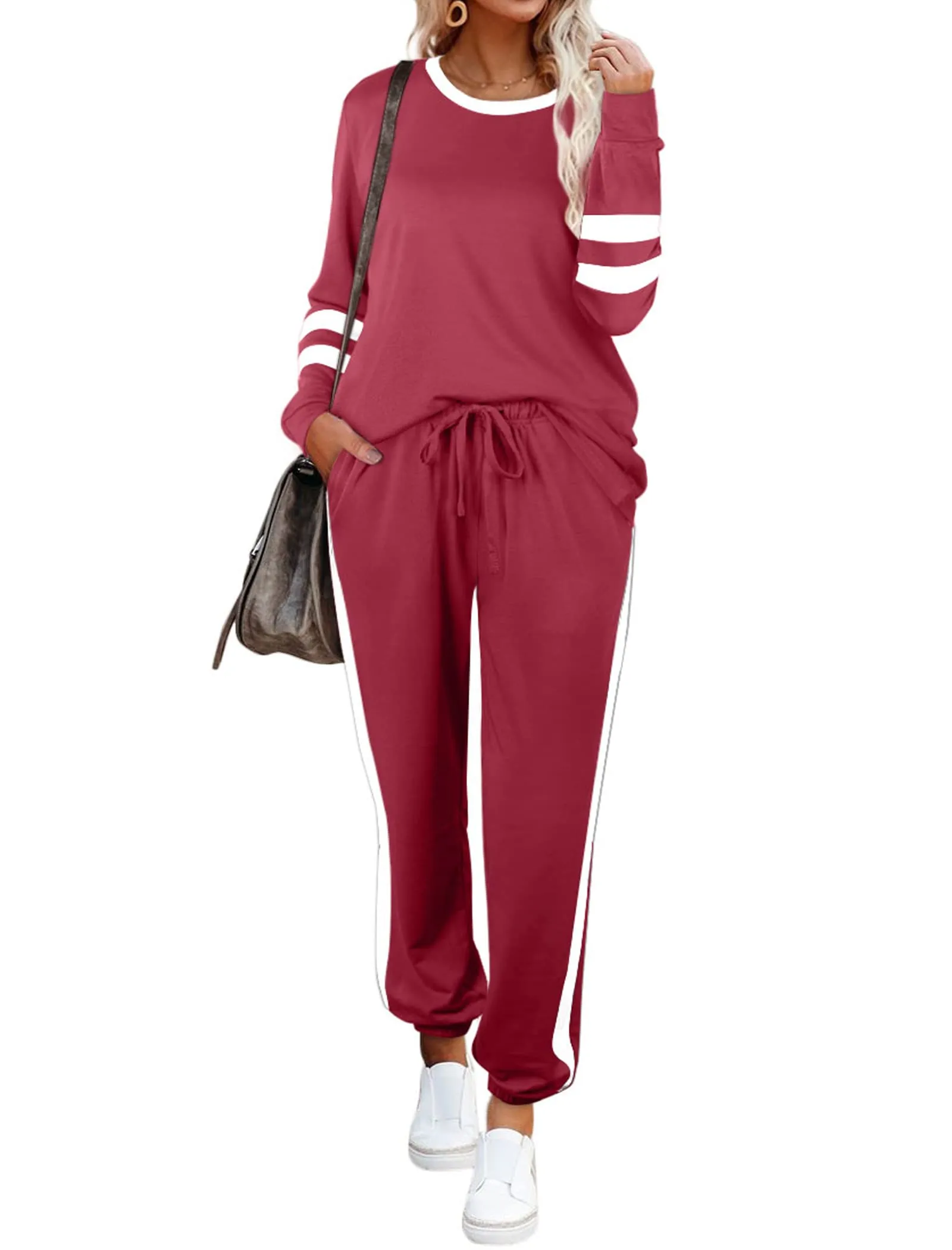 Aloodor Sweatsuit for Women 2 Piece Outfits for Womens Crewneck Sweatshirts Pullover
