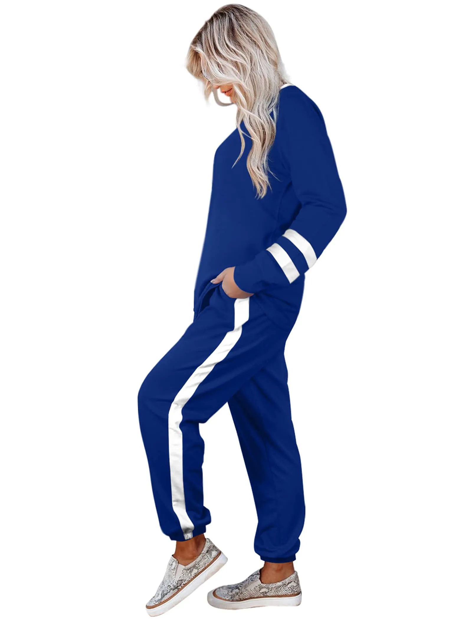 Aloodor Sweatsuit for Women 2 Piece Outfits for Womens Crewneck Sweatshirts Pullover