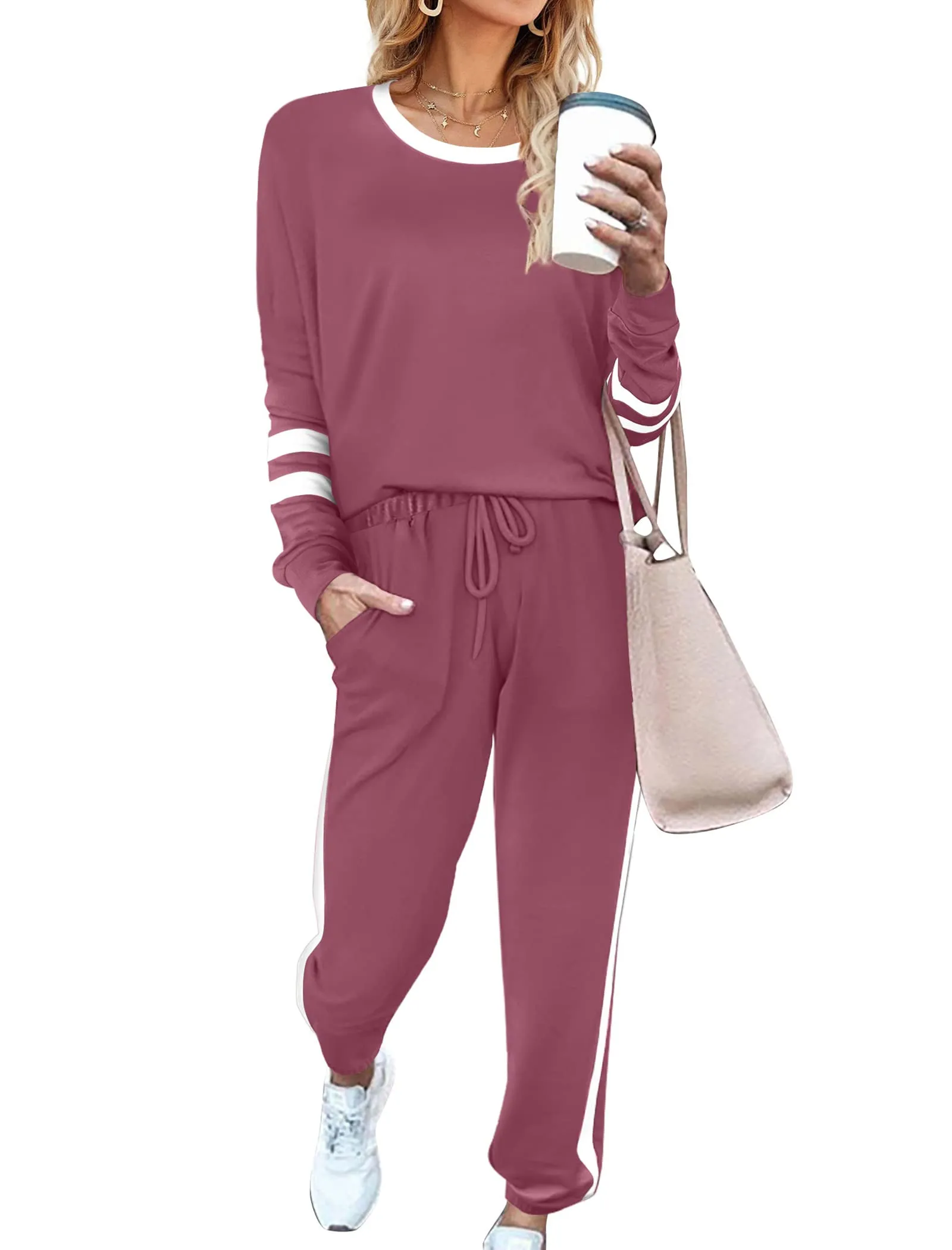 Aloodor Sweatsuit for Women 2 Piece Outfits for Womens Crewneck Sweatshirts Pullover