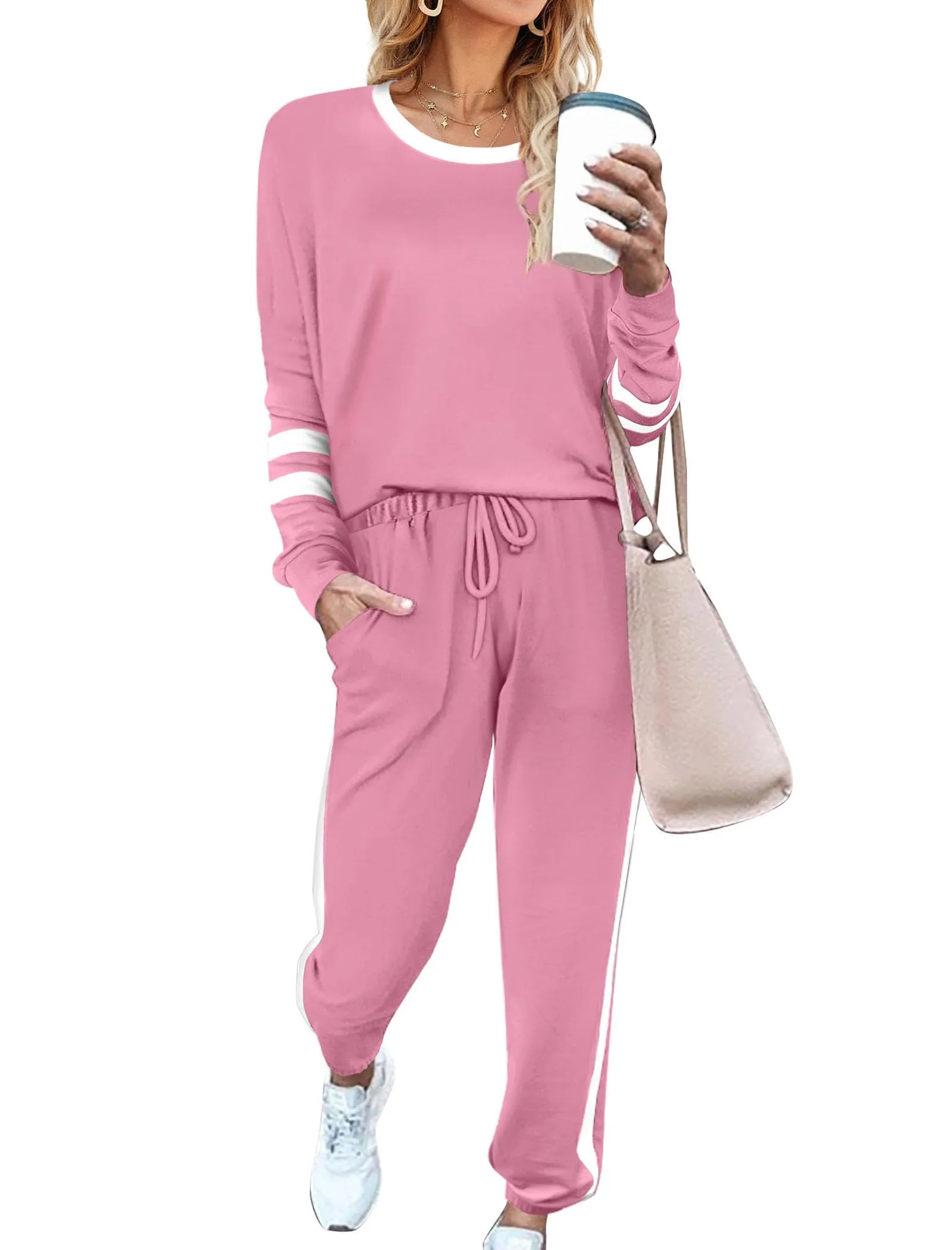 Aloodor Sweatsuit for Women 2 Piece Outfits for Womens Crewneck Sweatshirts Pullover