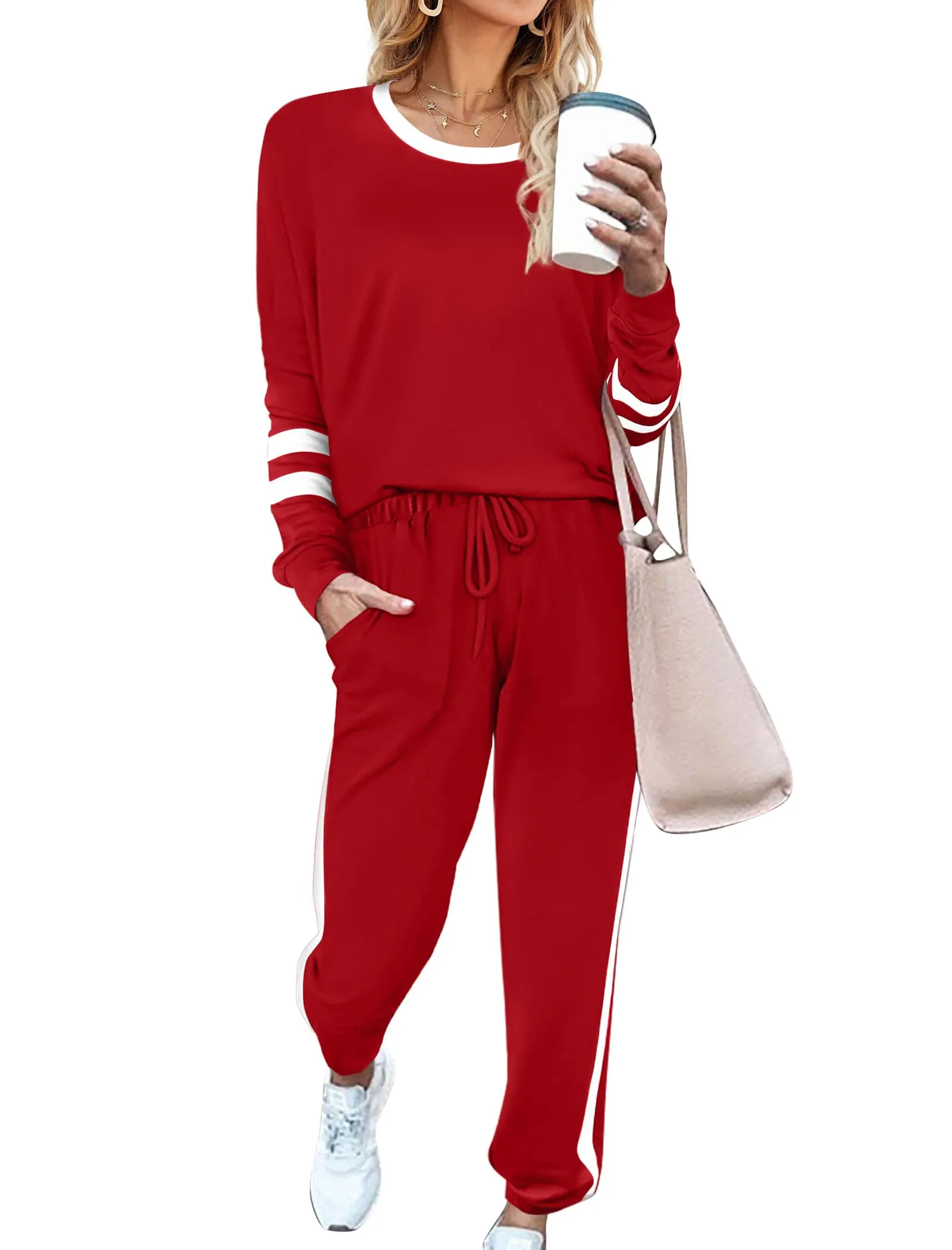 Aloodor Sweatsuit for Women 2 Piece Outfits for Womens Crewneck Sweatshirts Pullover