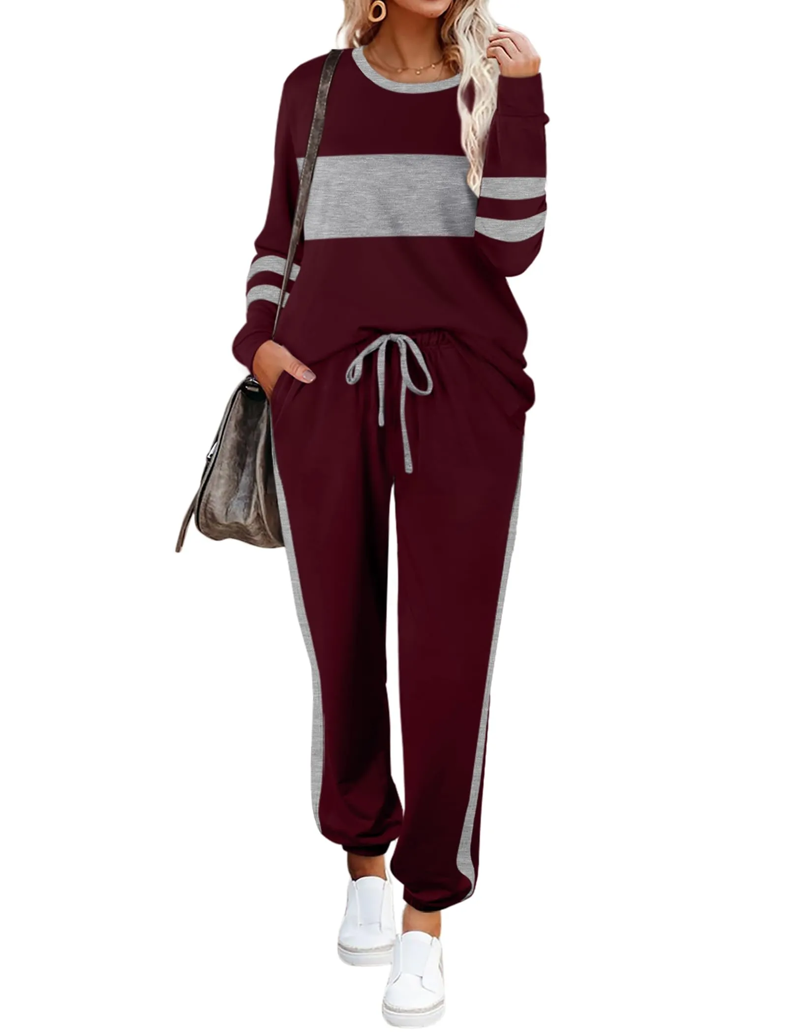 Aloodor Sweatsuit for Women 2 Piece Outfits for Womens Crewneck Sweatshirts Pullover