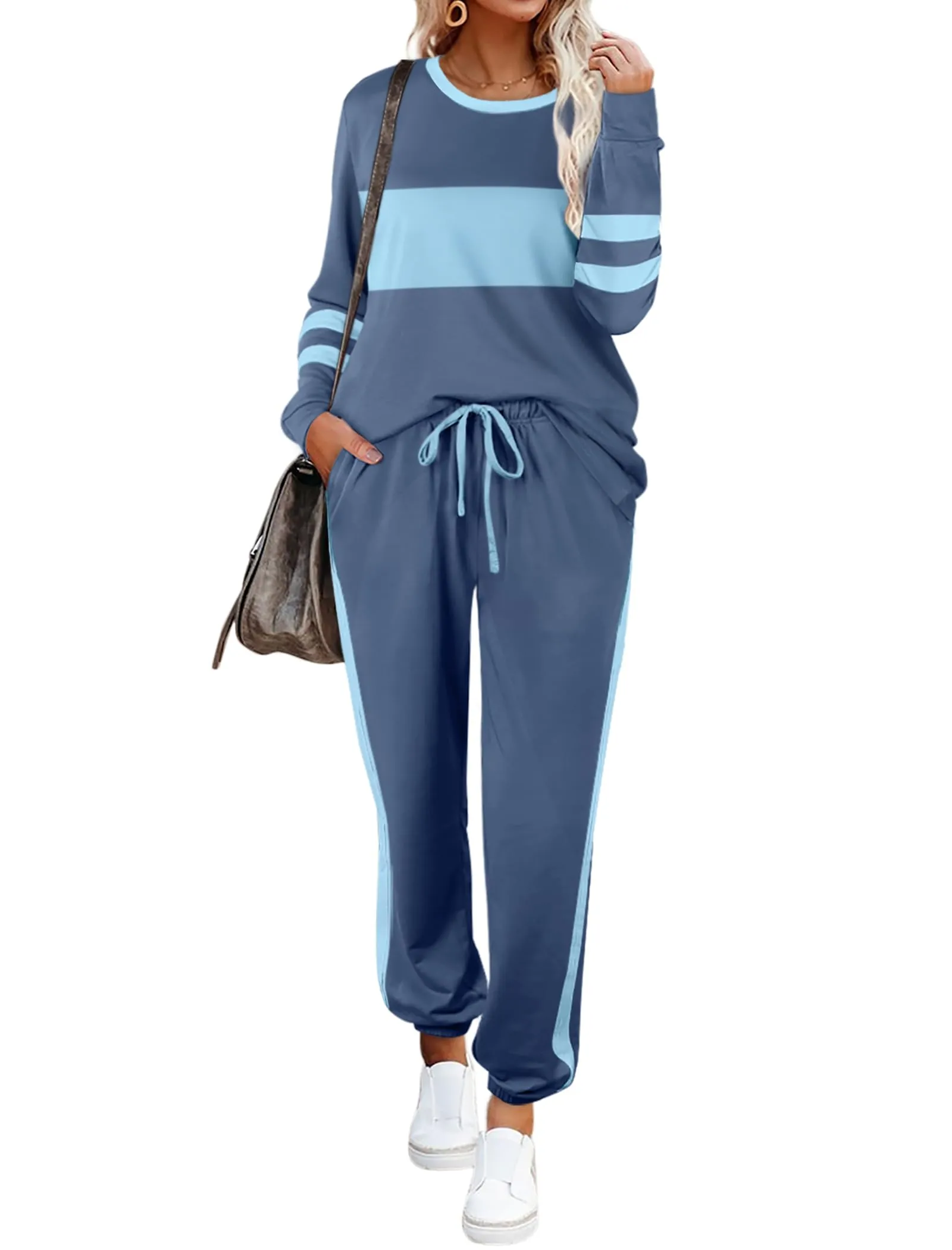 Aloodor Sweatsuit for Women 2 Piece Outfits for Womens Crewneck Sweatshirts Pullover