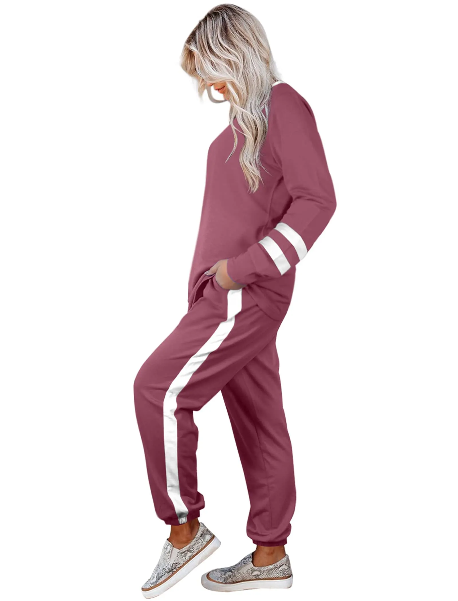 Aloodor Sweatsuit for Women 2 Piece Outfits for Womens Crewneck Sweatshirts Pullover
