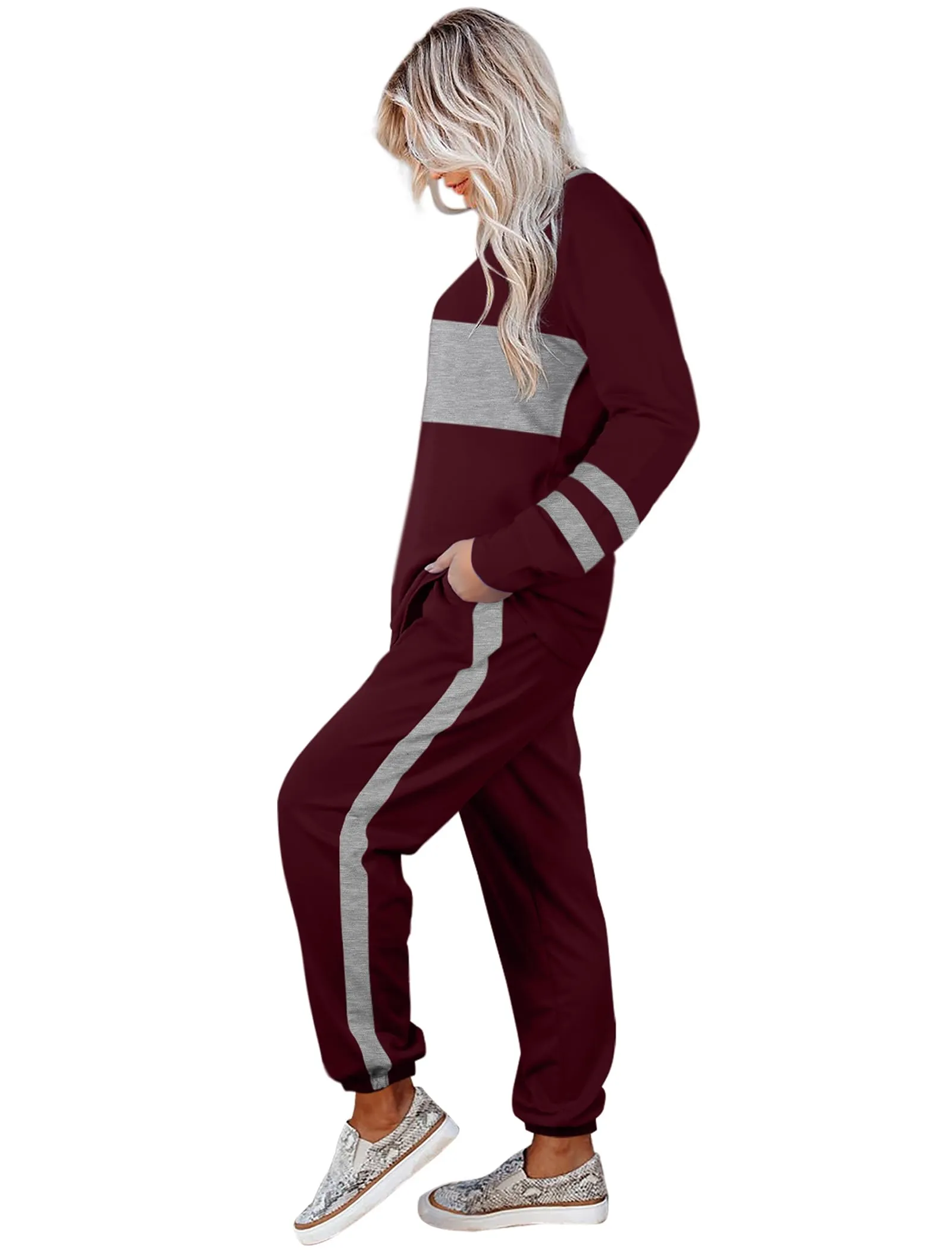 Aloodor Sweatsuit for Women 2 Piece Outfits for Womens Crewneck Sweatshirts Pullover