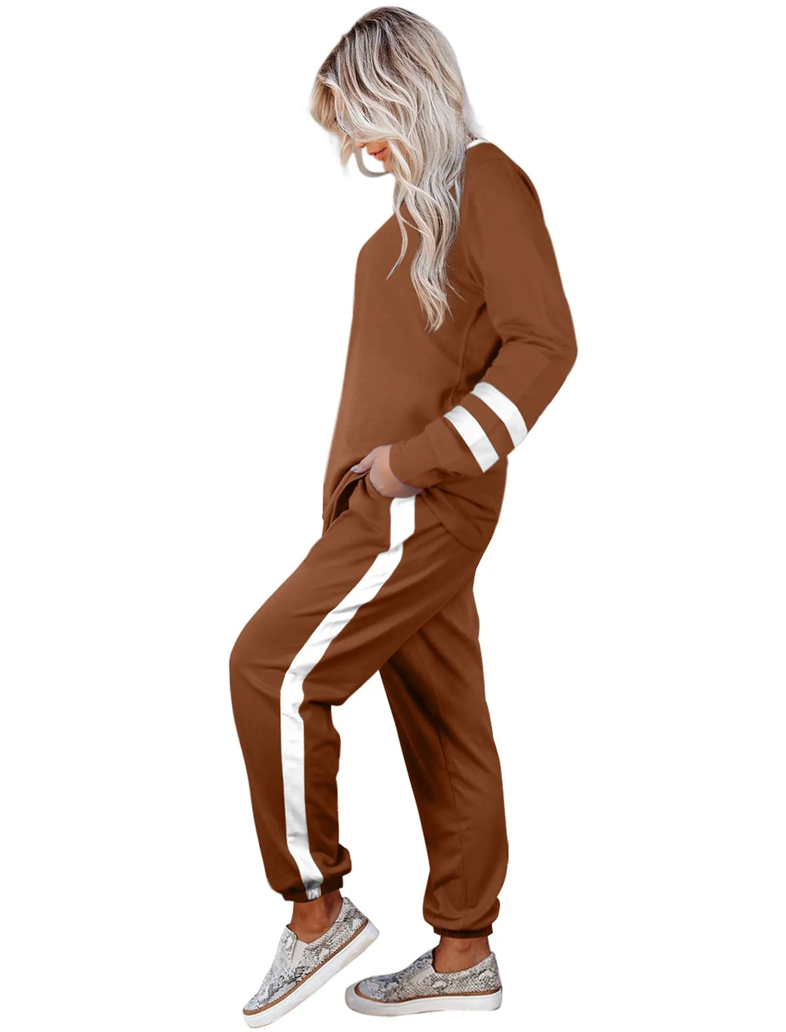 Aloodor Sweatsuit for Women 2 Piece Outfits for Womens Crewneck Sweatshirts Pullover