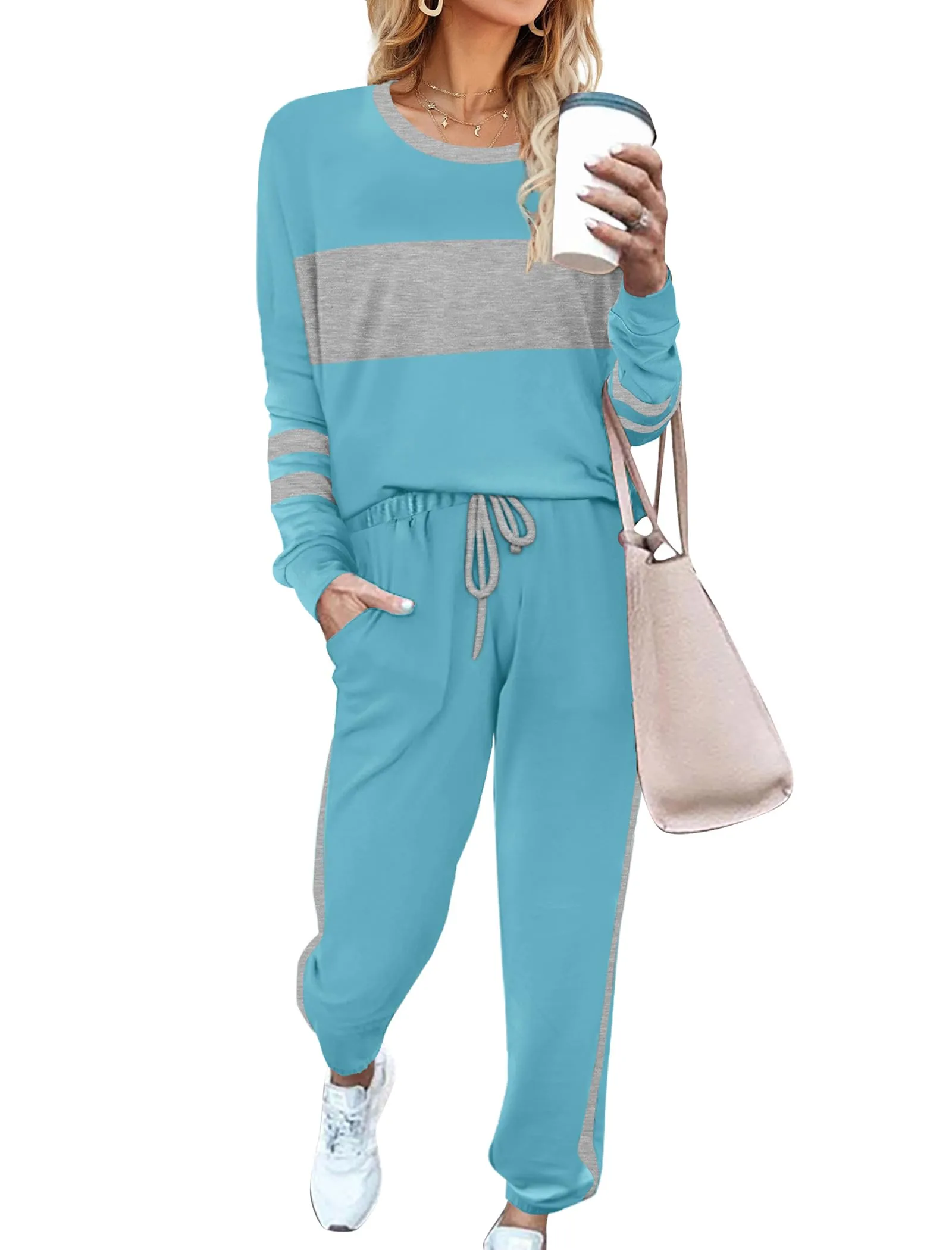Aloodor Sweatsuit for Women 2 Piece Outfits for Womens Crewneck Sweatshirts Pullover