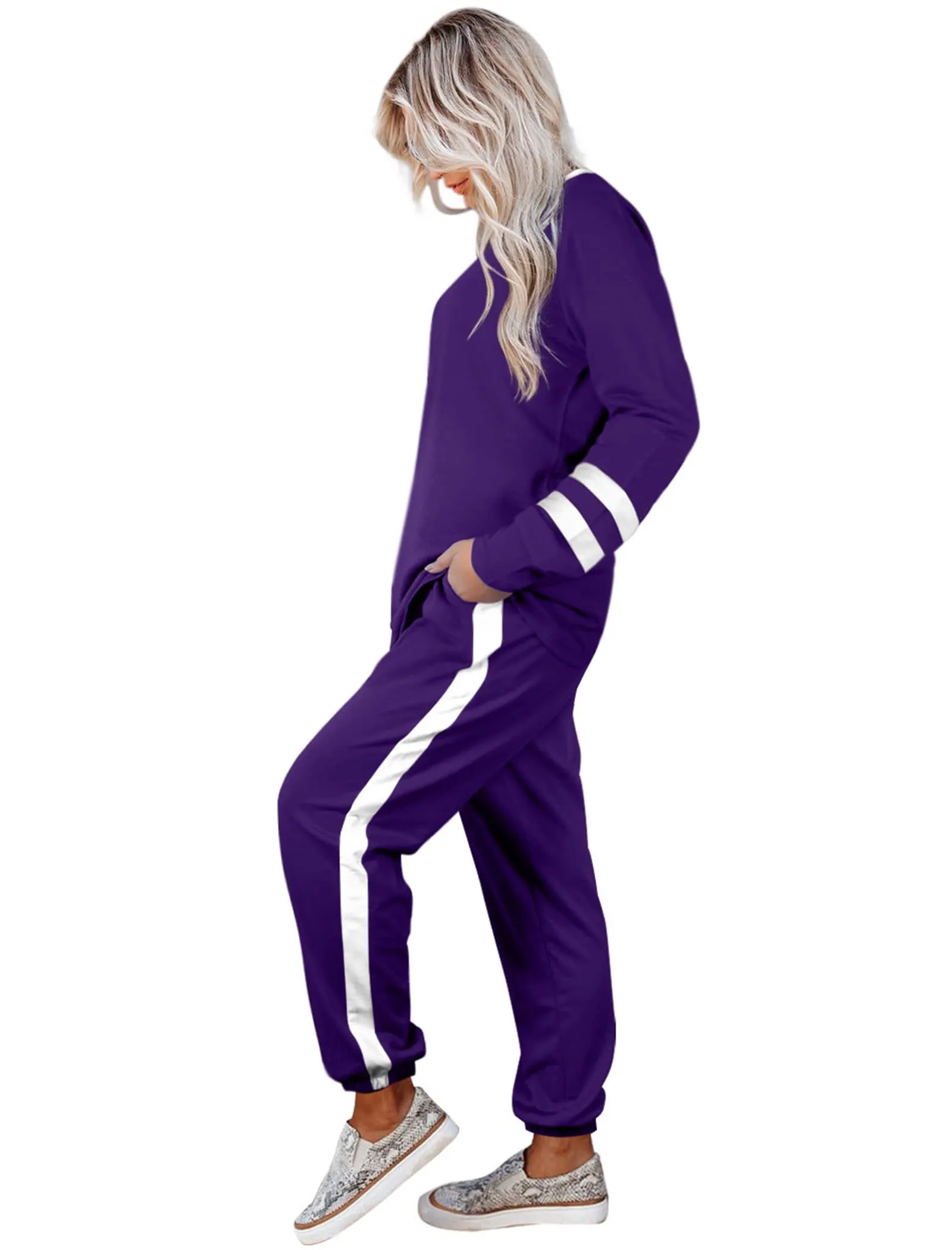 Aloodor Sweatsuit for Women 2 Piece Outfits for Womens Crewneck Sweatshirts Pullover