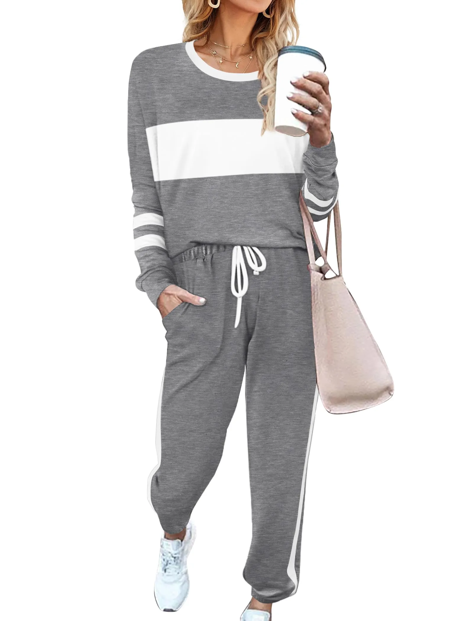 Aloodor Sweatsuit for Women 2 Piece Outfits for Womens Crewneck Sweatshirts Pullover