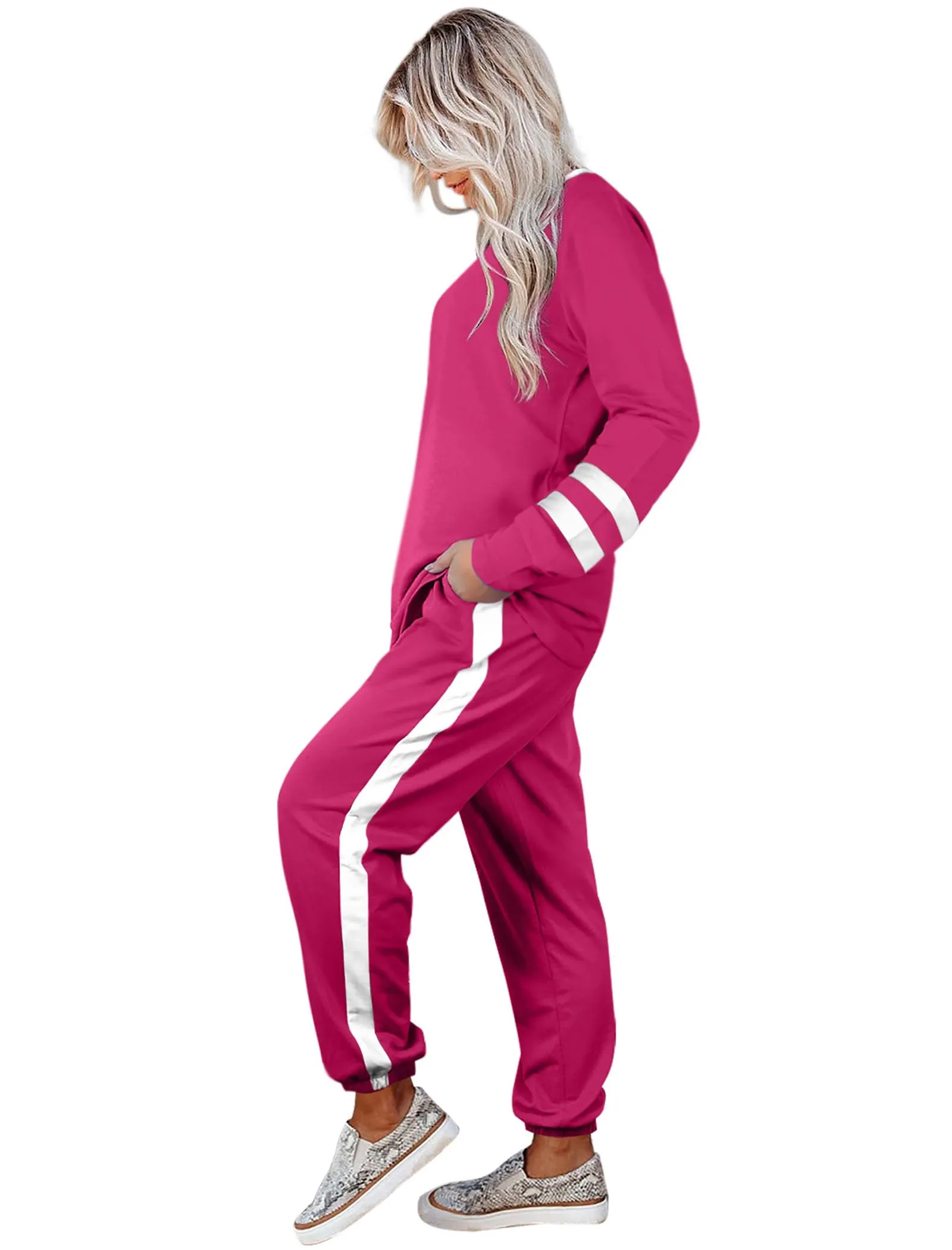 Aloodor Sweatsuit for Women 2 Piece Outfits for Womens Crewneck Sweatshirts Pullover