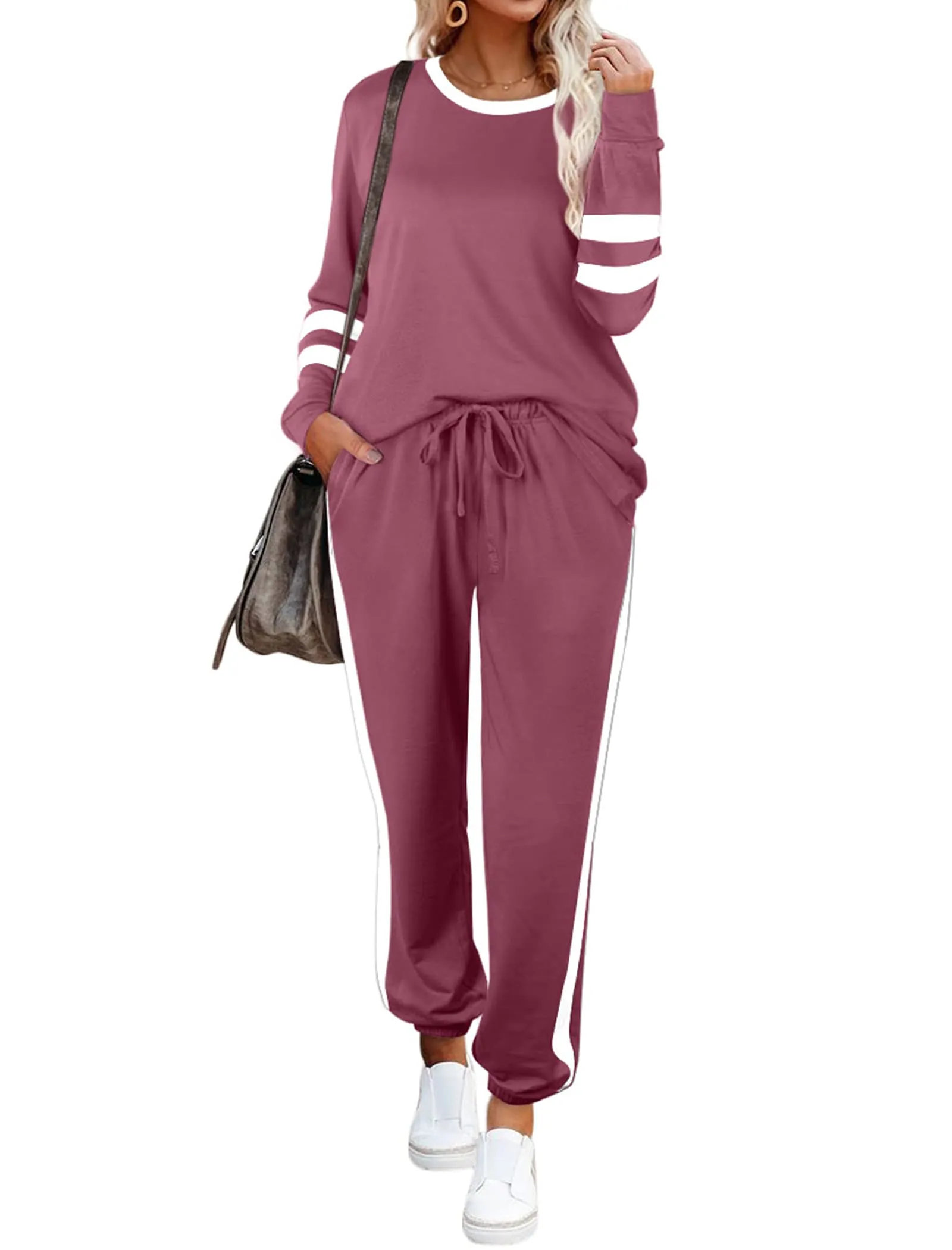 Aloodor Sweatsuit for Women 2 Piece Outfits for Womens Crewneck Sweatshirts Pullover
