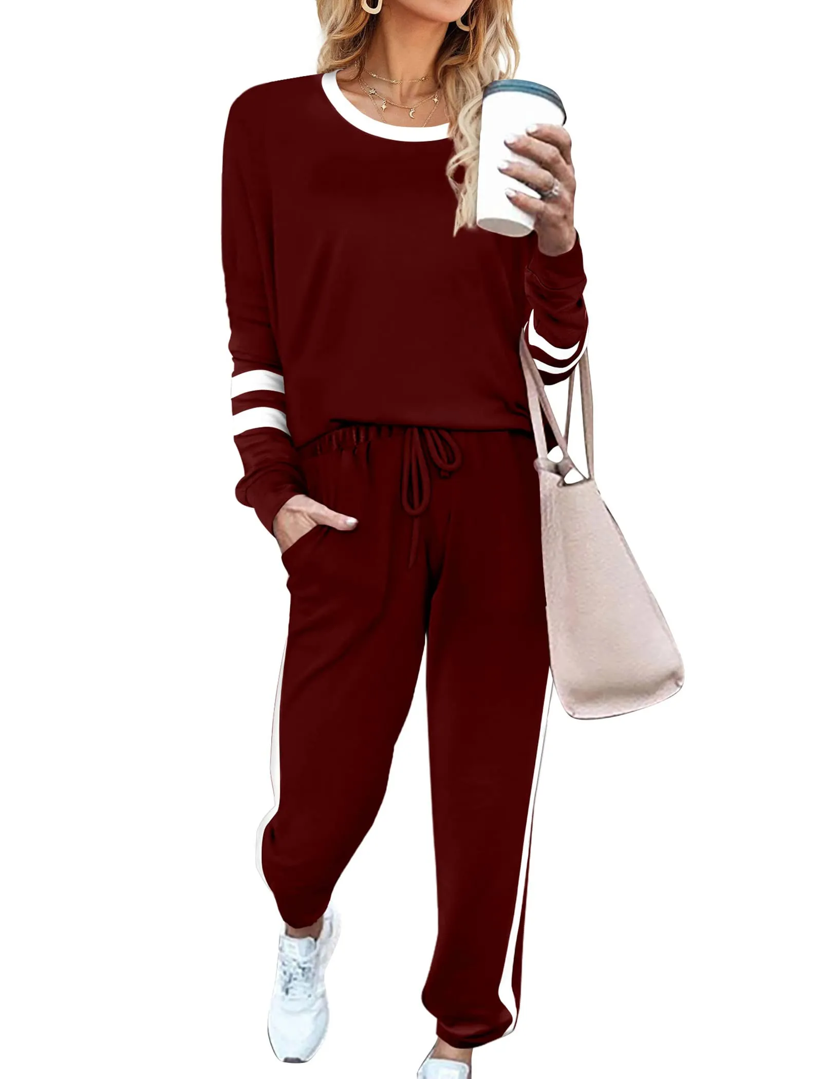 Aloodor Sweatsuit for Women 2 Piece Outfits for Womens Crewneck Sweatshirts Pullover