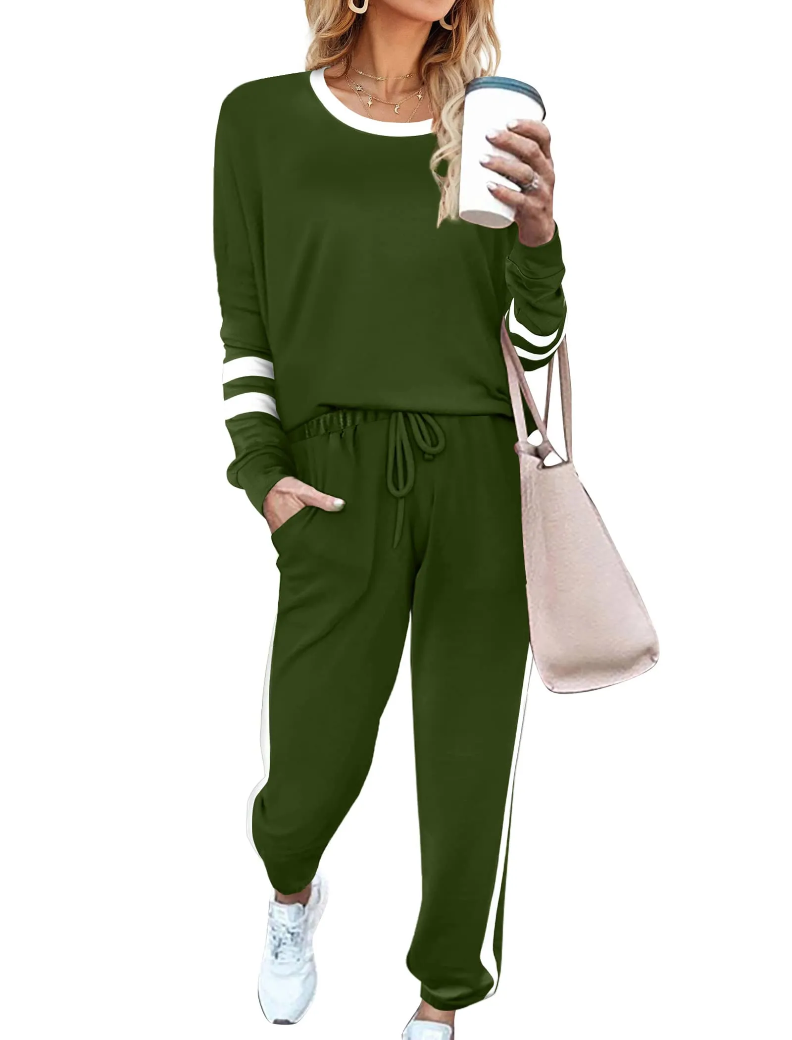 Aloodor Sweatsuit for Women 2 Piece Outfits for Womens Crewneck Sweatshirts Pullover