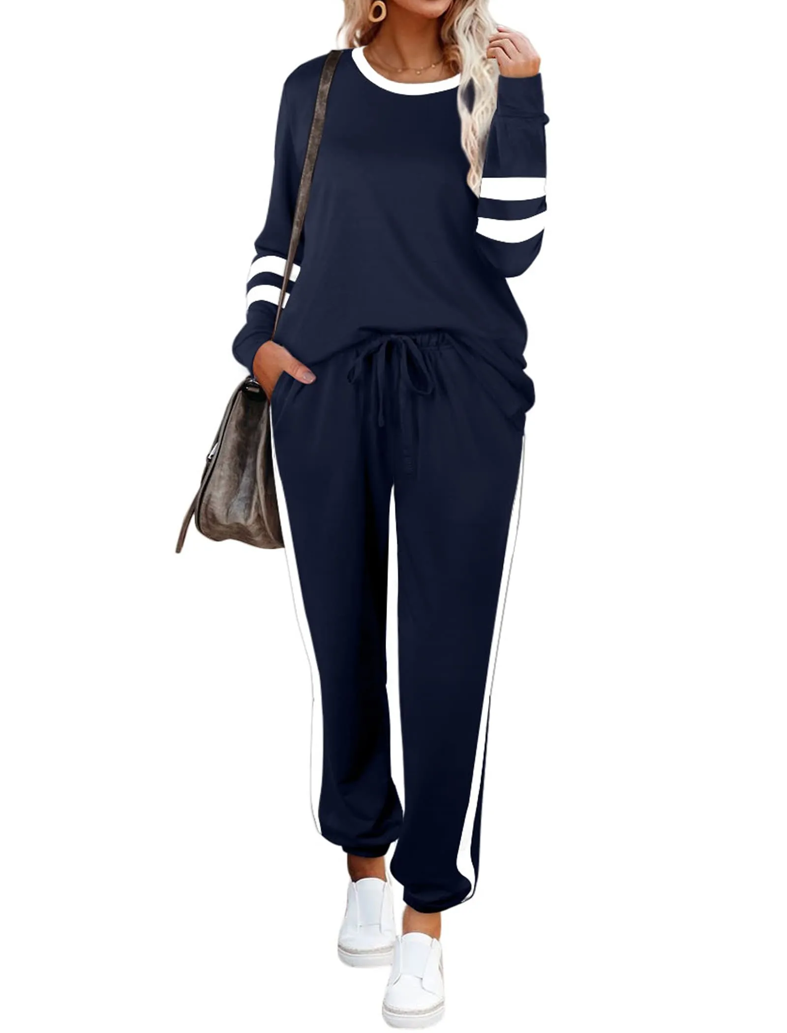 Aloodor Sweatsuit for Women 2 Piece Outfits for Womens Crewneck Sweatshirts Pullover