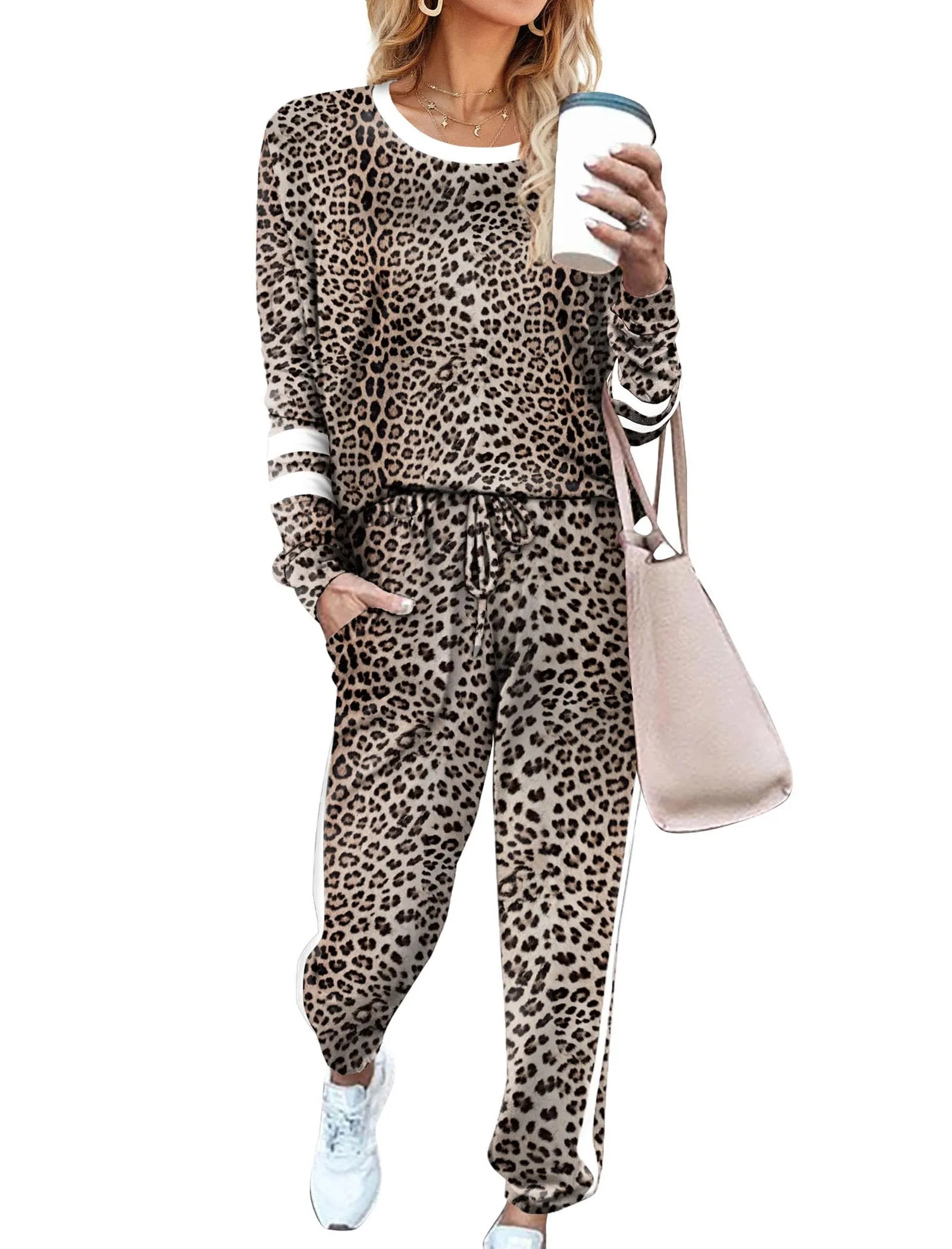 Aloodor Sweatsuit for Women 2 Piece Outfits for Womens Crewneck Sweatshirts Pullover